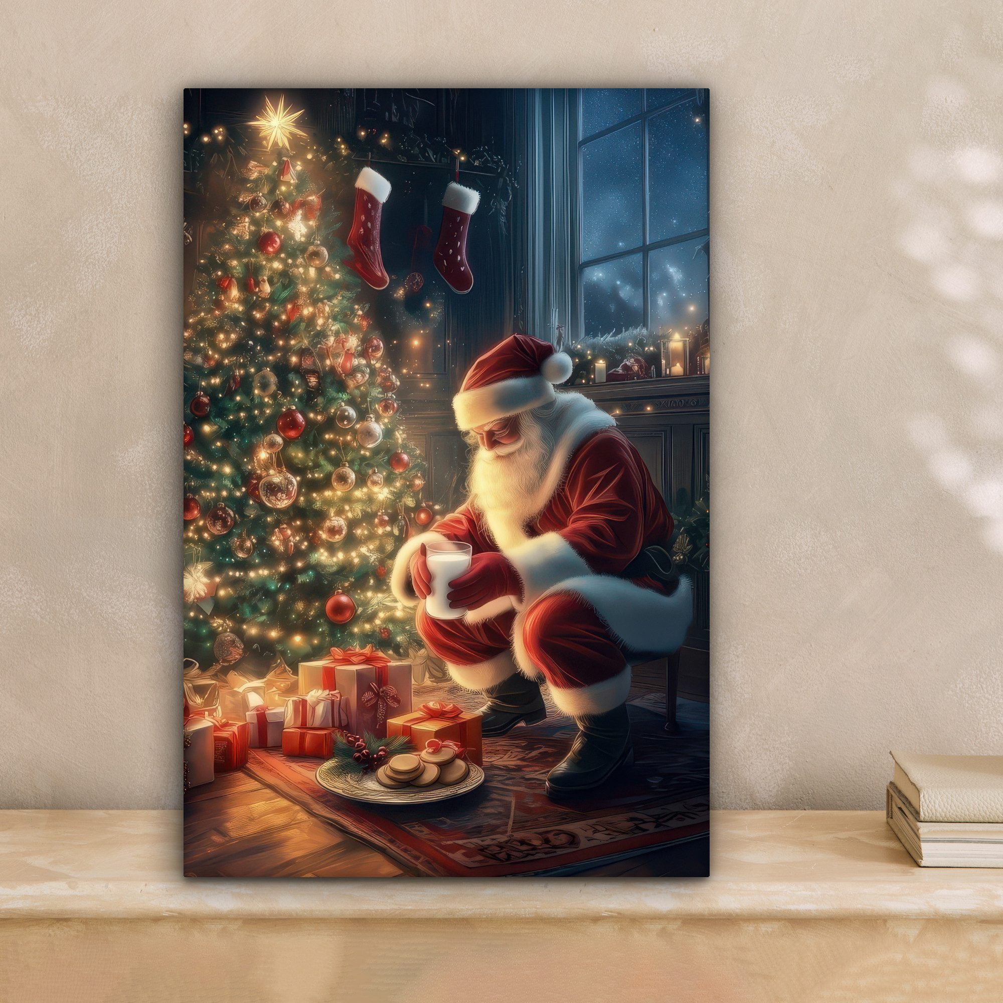 OneMillionCanvasses® Leinwandbild Weihnachtsmann - Kamin - Dunkel, Fotodruc günstig online kaufen