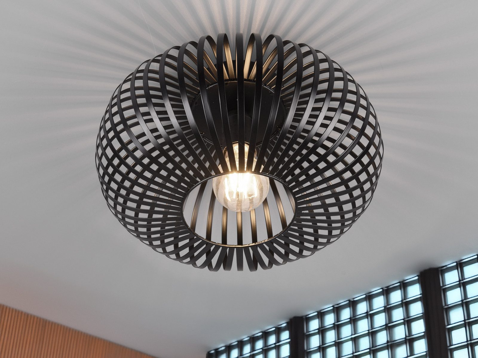 TRIO Leuchten LED Deckenleuchte Metall Gitter-Schirm Ø 30cm, dimmbar, LED wechselbar, Warmweiß, ausgefallene kleine Industrial Gitter-lampe, Deckenlampe inkl. E – Bild 5 von 5
