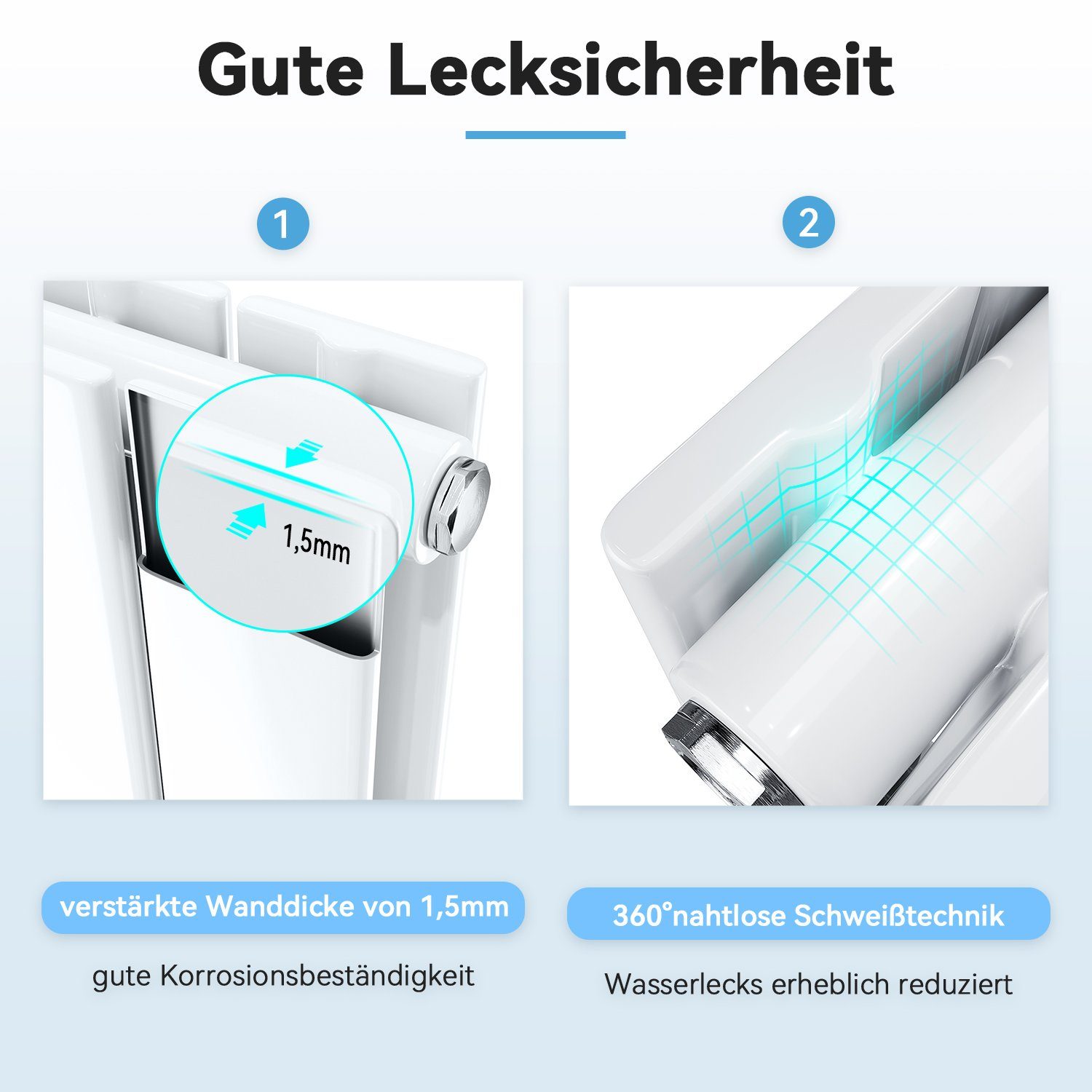 SONNI Designheizkörper Design Heizkörper Flach Weiß Doppellagig 630x1004mm Horizontal, 1258W, Heizungsbereich 18~25m², Seitenanschluss oder Mittelanschluss