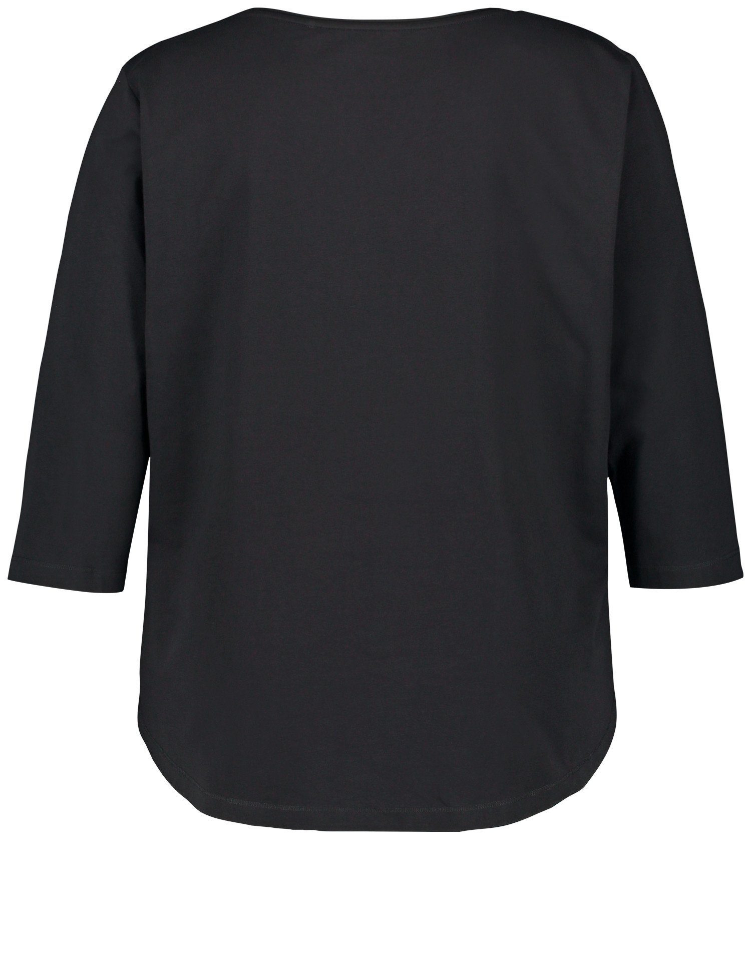 3/4 3/4-Arm-Shirt Shirt Black gemustert Arm Frontprint Samoon mit