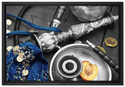 Pixxprint Leinwandbild Shisha mit Aprikose, Wanddekoration (1 St), Leinwandbild fertig bespannt, in einem Schattenfugen-Bilderrahmen gefasst, inkl. Zackenaufhänger