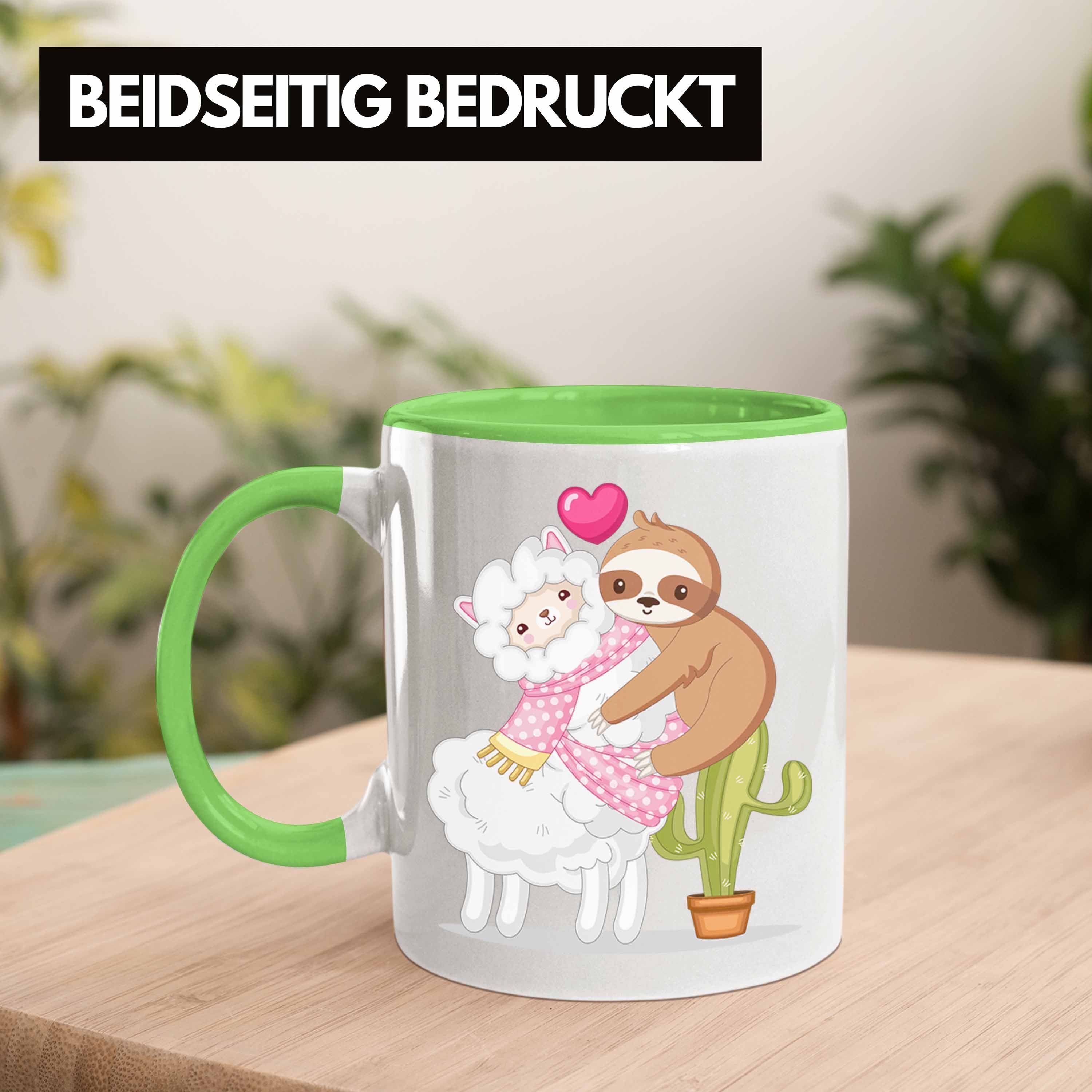 Trendation Tasse Valentinstag Tasse Geschenk Faultier Freundin Niedliche Grün Grafik Alpaka