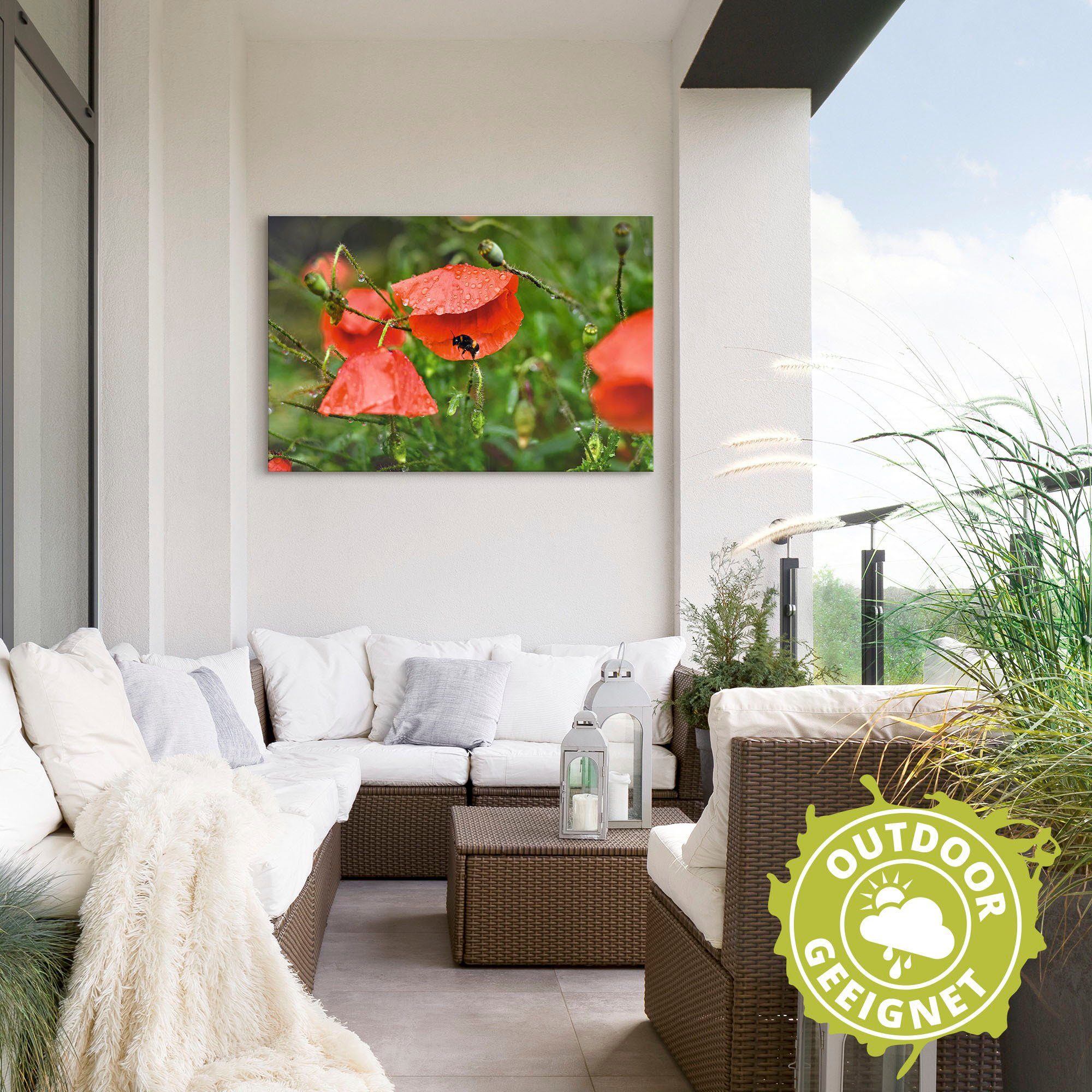 Artland Wandbild »Hummel sucht Schutz vor Regen«, Blumenbilder (1 Stück), in vielen Größen & Produktarten - Alubild / Outdoorbild für den Außenbereich, Leinwandbild, Poster, Wandaufkleber / Wandtattoo auch für Badezimmer geeignet-HomeTrends