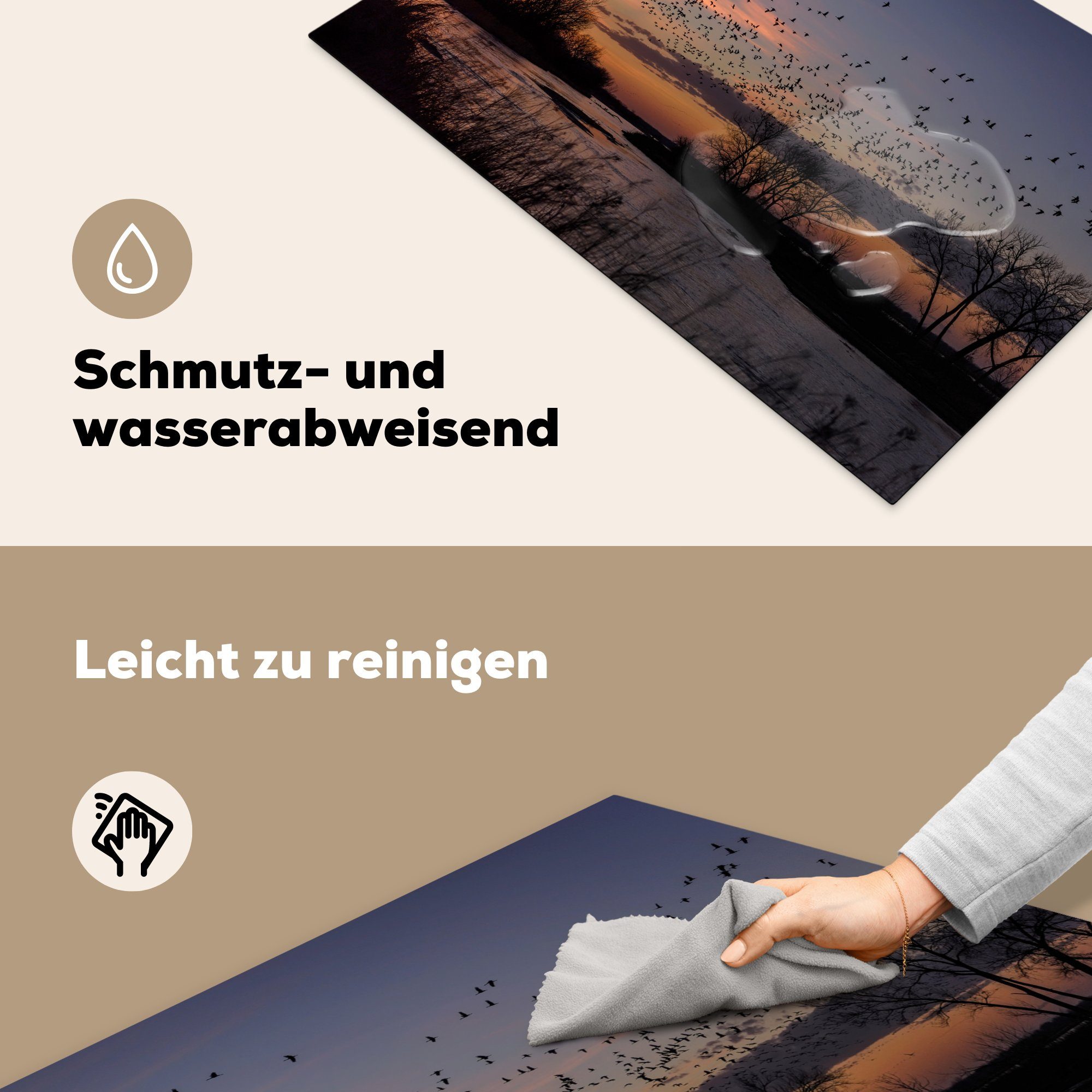 fliegen Nebraska, für küche, die Vinyl, Vögel Sonnenuntergang Induktionskochfeld MuchoWow (1 Ceranfeldabdeckung cm, See einem bei Herdblende-/Abdeckplatte 81x52 tlg), in Schutz über