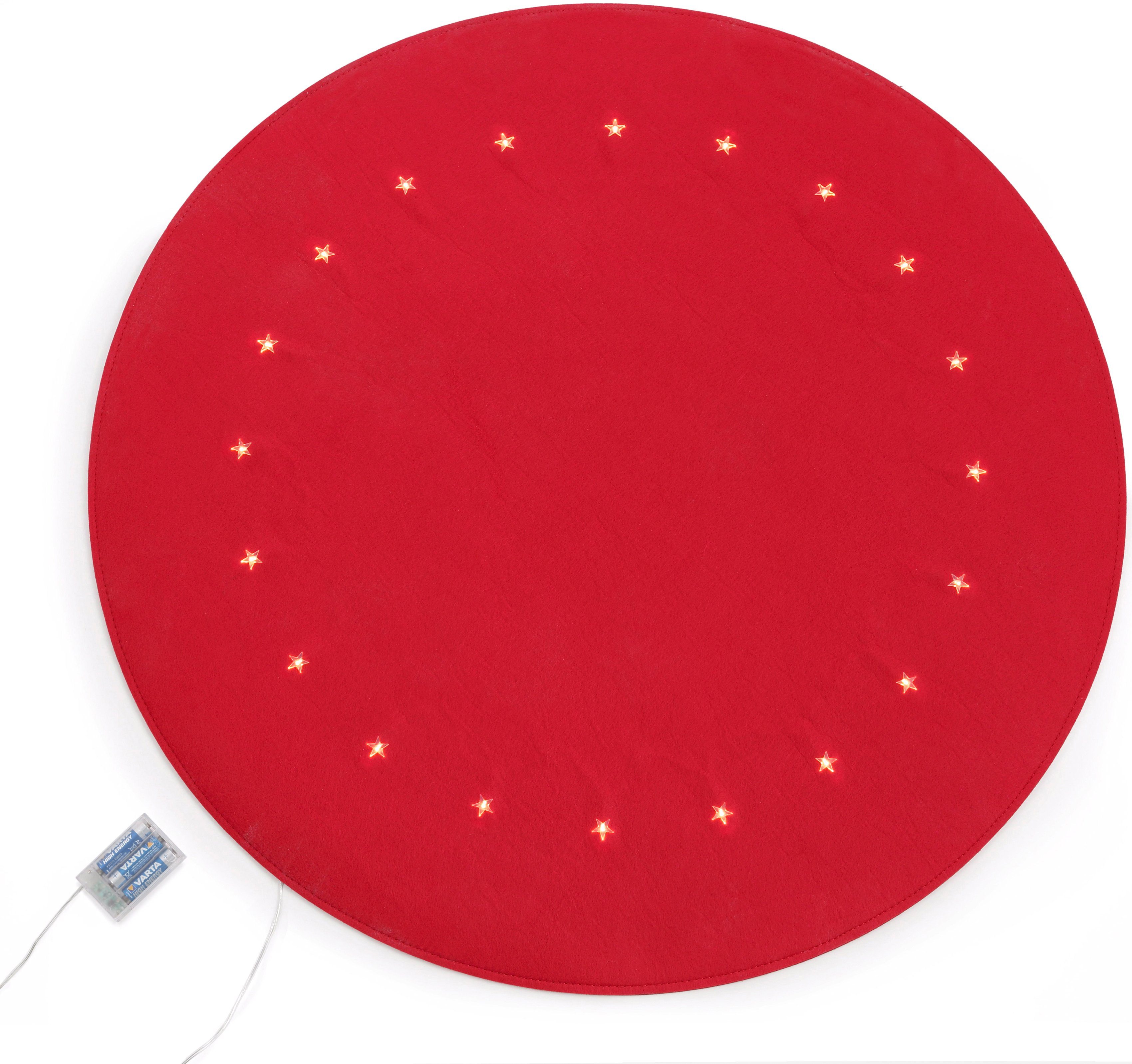 Christbaumschmuck, Star-Max Filzoptik, Weihnachtsdeko, LED-Beleuchtung cm, Ø Weihnachtsbaumdecke mit 90 rot