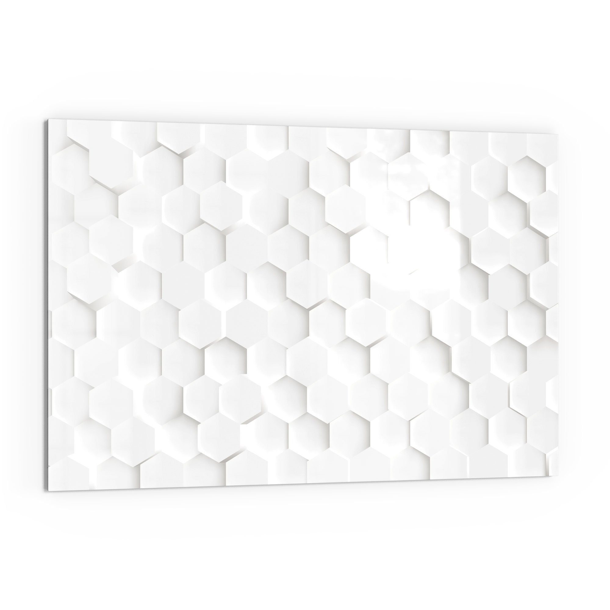 DEQORI Küchenrückwand 'Weiße 3D-Waben', Glas Spritzschutz Badrückwand Herdblende
