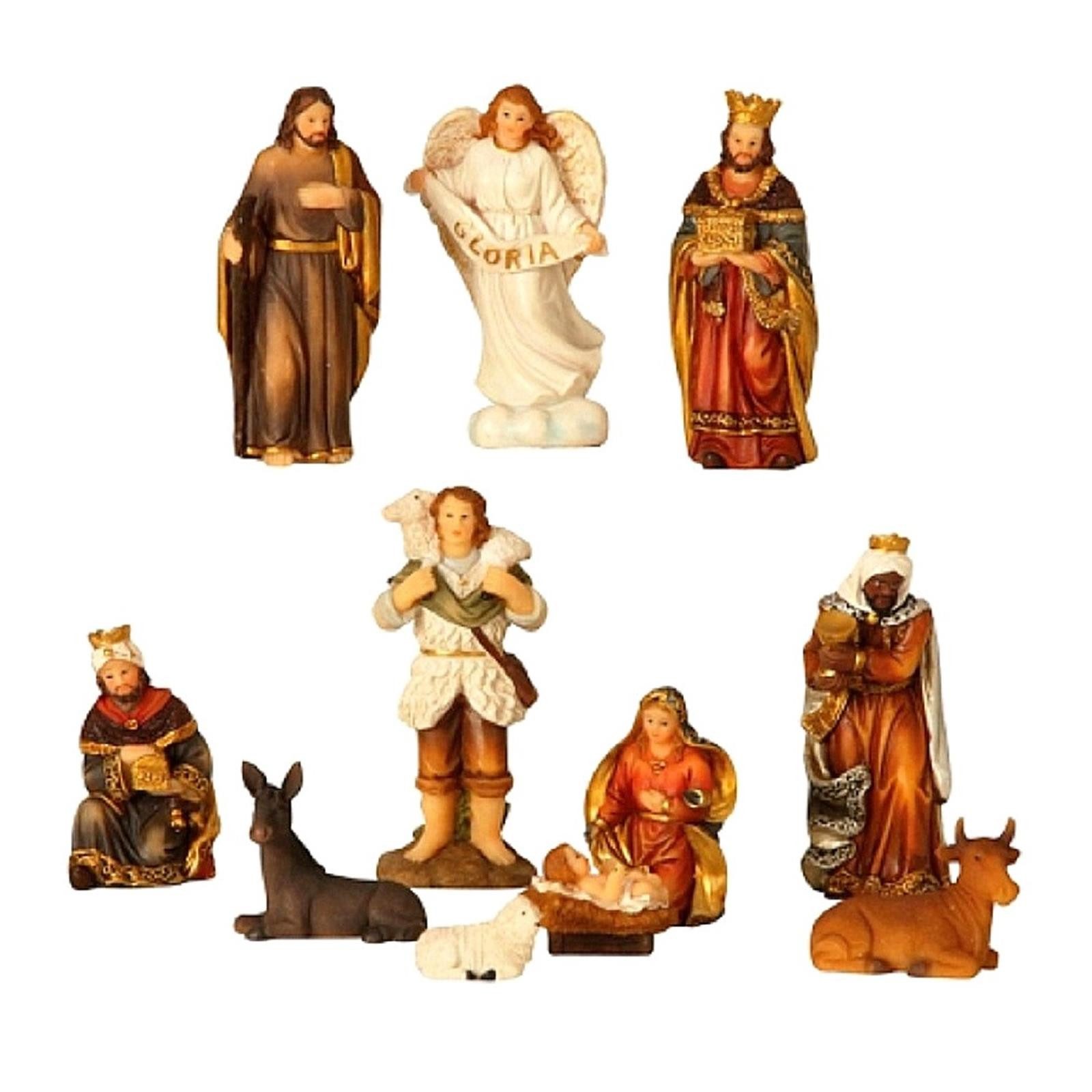 Geschenkestadl Krippe 11-tlg. Figuren-Set Weihnachtsgeschichte – Maria, Josef, etc (11-tlg), detailreich verarbeitet
