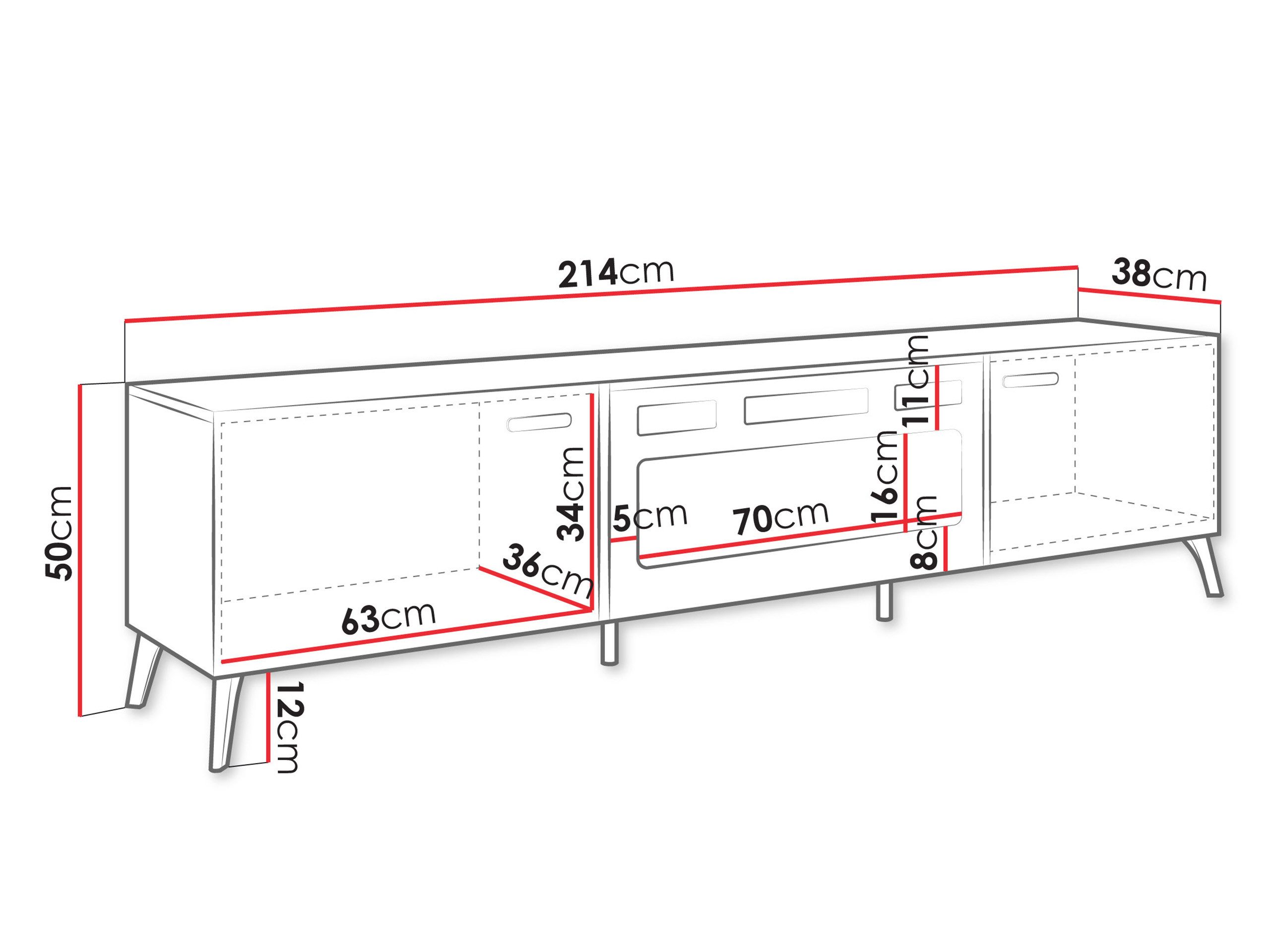 MIRJAN24 TV-Schrank Picru 2D EF mit Kamin (mit zwei Klappen) Realistische LED-Flamme, 214x38x50 cm – Bild 5 von 5