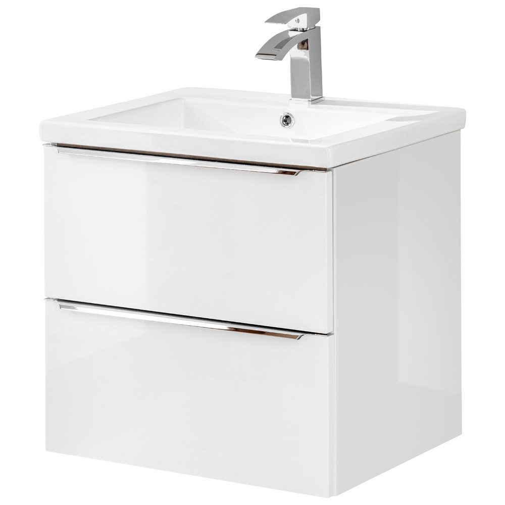 Lomadox Waschtisch TOSKANA-56, -Unterschrank 60cm mit Keramik-Waschbecken Hochglanz weiß 61/61/46 cm