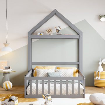 OKWISH Kinderbett Holzbett mit Stauraum, Vollschutzgitter und Türen und Lattenrost (90 x 200 cm), ohne Matratze