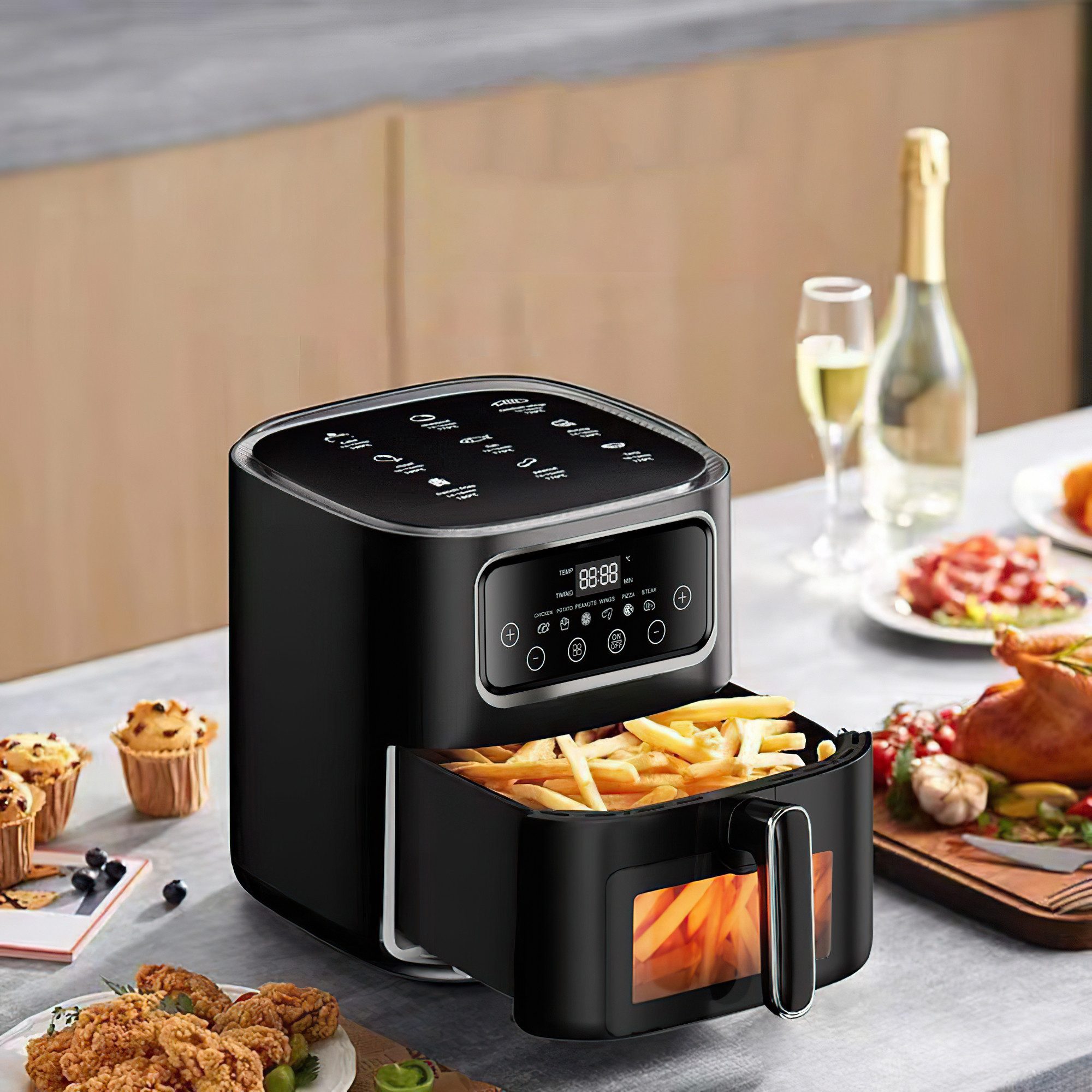Heißluftfritteuse Airfryer Heißluftfritteuse,2400W Multifunktionale Air Fryer XXL 10L,Heissluftfritteuse,Schnelle Erwärmung,95% weniger Öl,55 Prozent energiesparend,spülmaschinenfeste Körbe