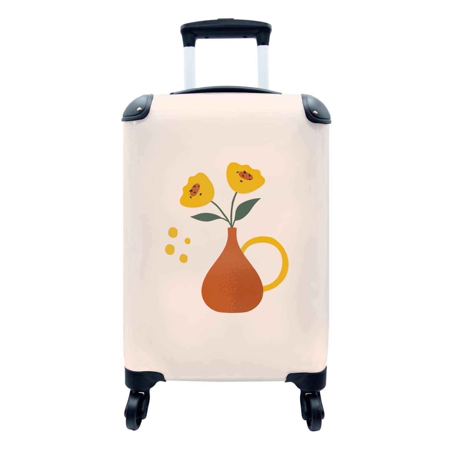MuchoWow Handgepäckkoffer Vase - Mohn - Pastell, 4 Rollen, Reisetasche mit rollen, Handgepäck für Ferien, Trolley, Reisekoffer