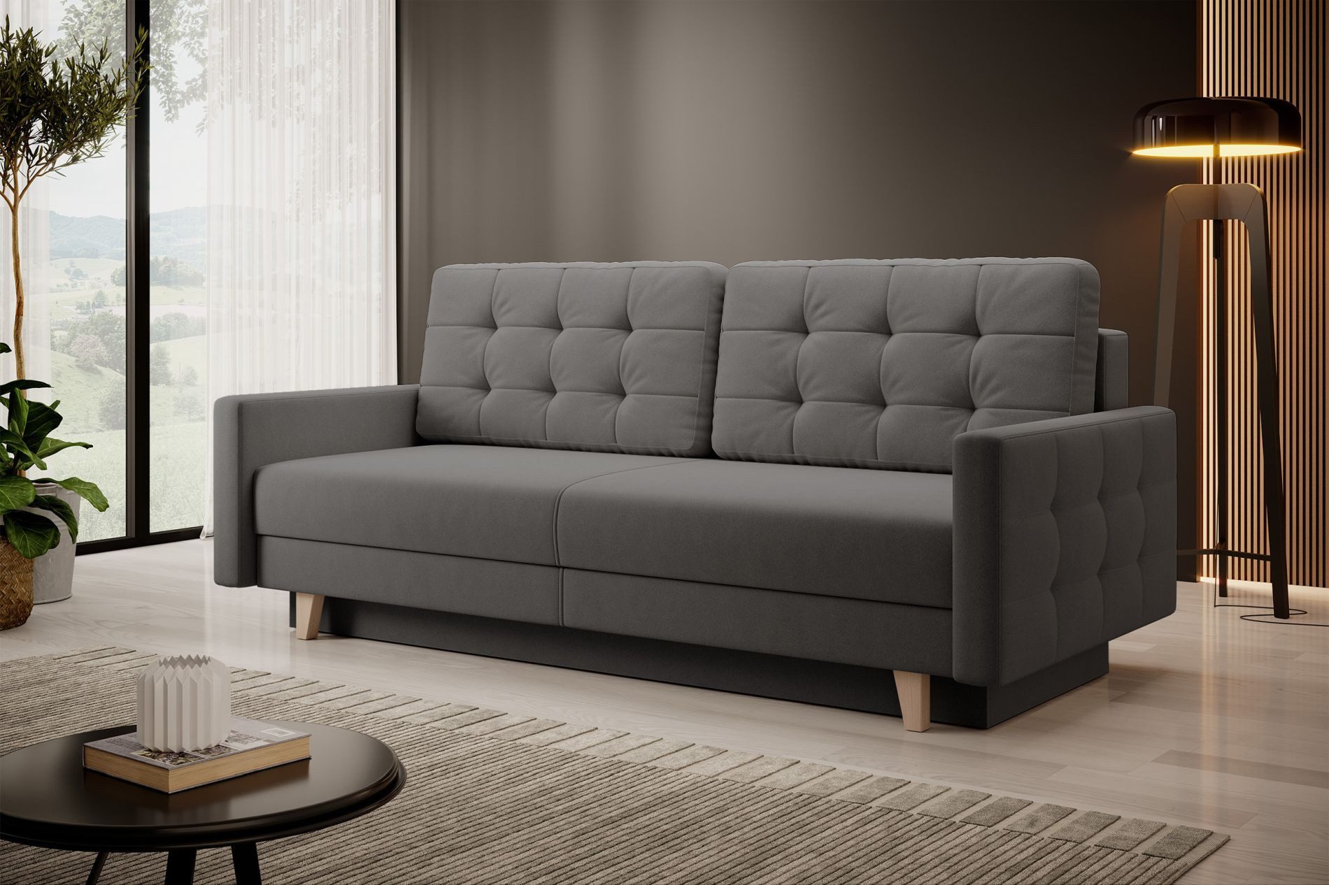 Selsey Schlafsofa, 3-Sitzer Sofa mit Schlaffunktion und Bettkasten, Samtbezug