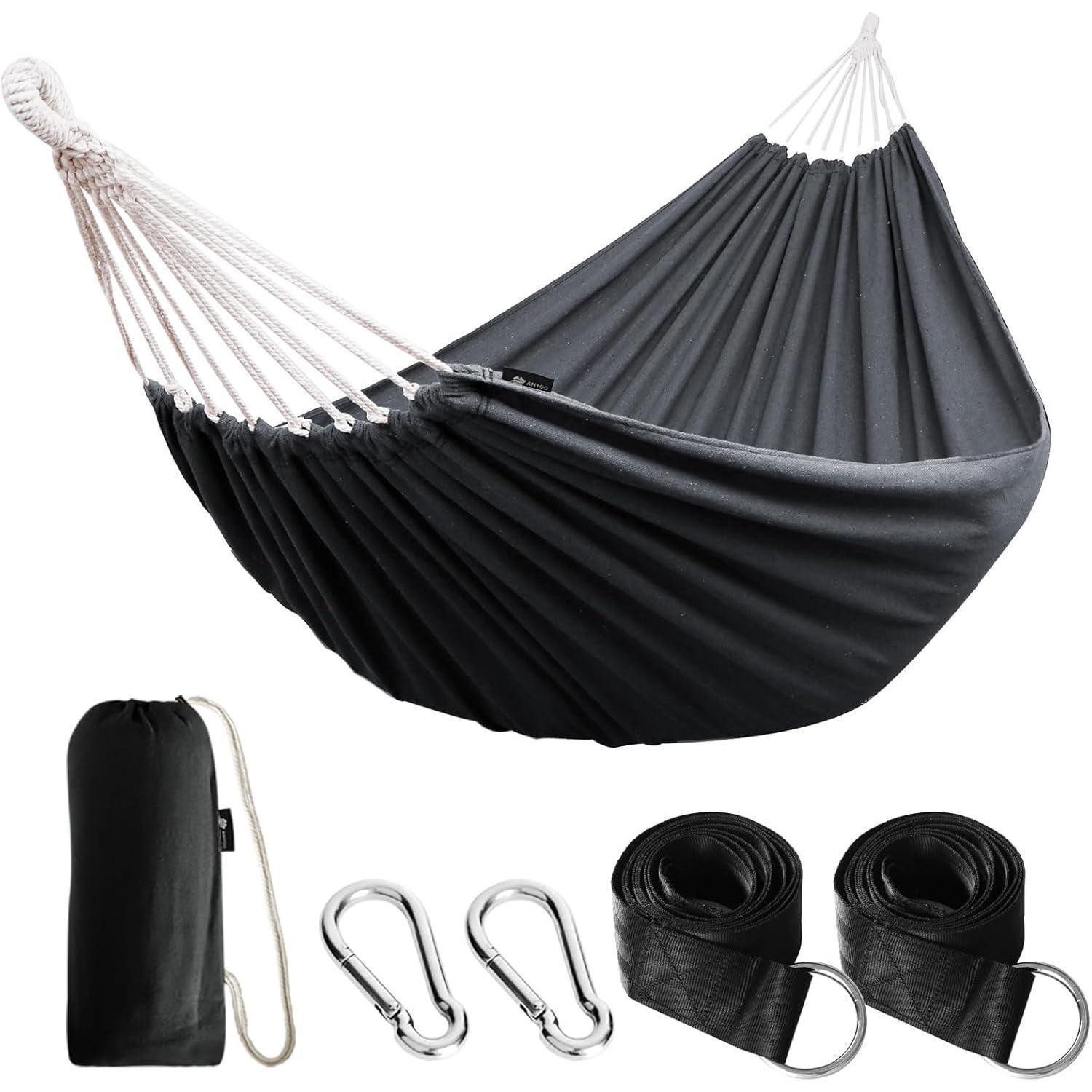 LuxusKollektion Gartenstuhl Hängematte Baumwolle Outdoor Gurte Reisetasche Camping Dunkelgrau