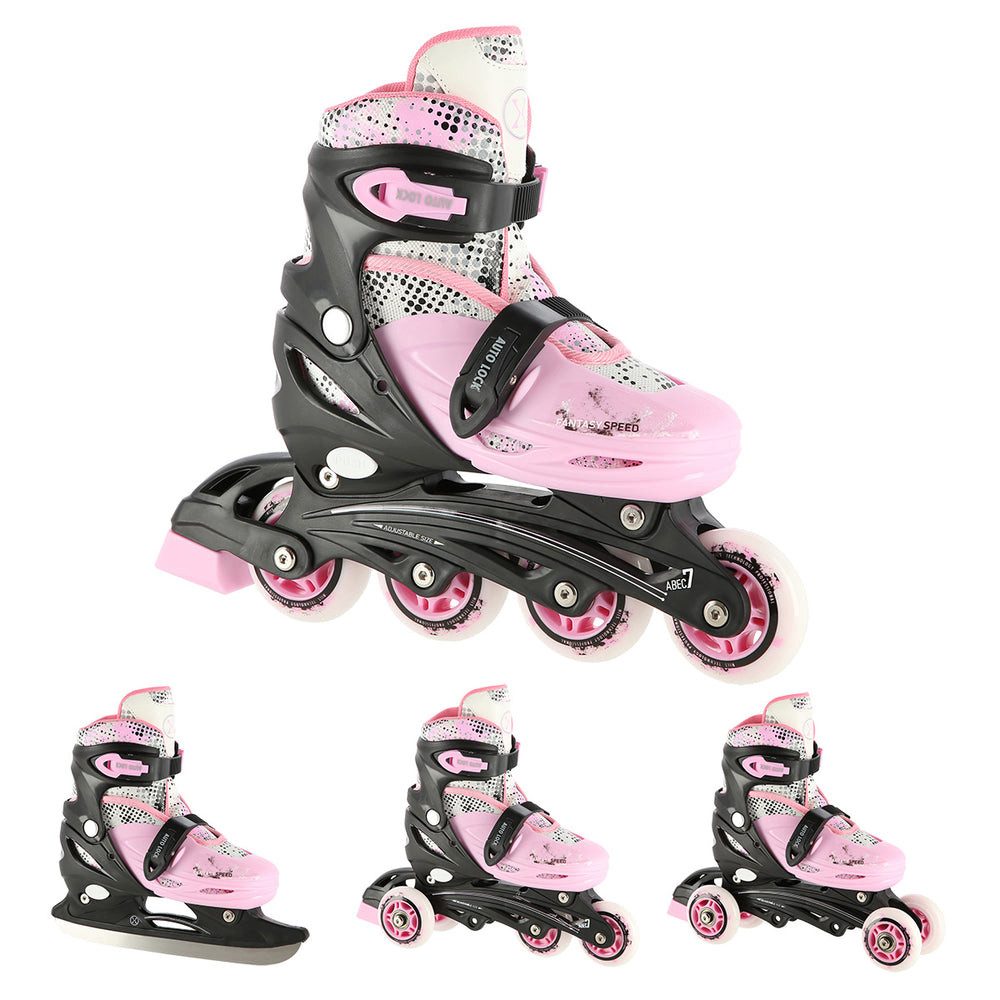 NILS EXTREME Inlineskates Kinderinliner Rollschuhe Schlittschuhe, (Spar-Set, 2-St., 35-38), 4-in-1, größenverstellbar, ABEC 7, Eishockey-Kufe