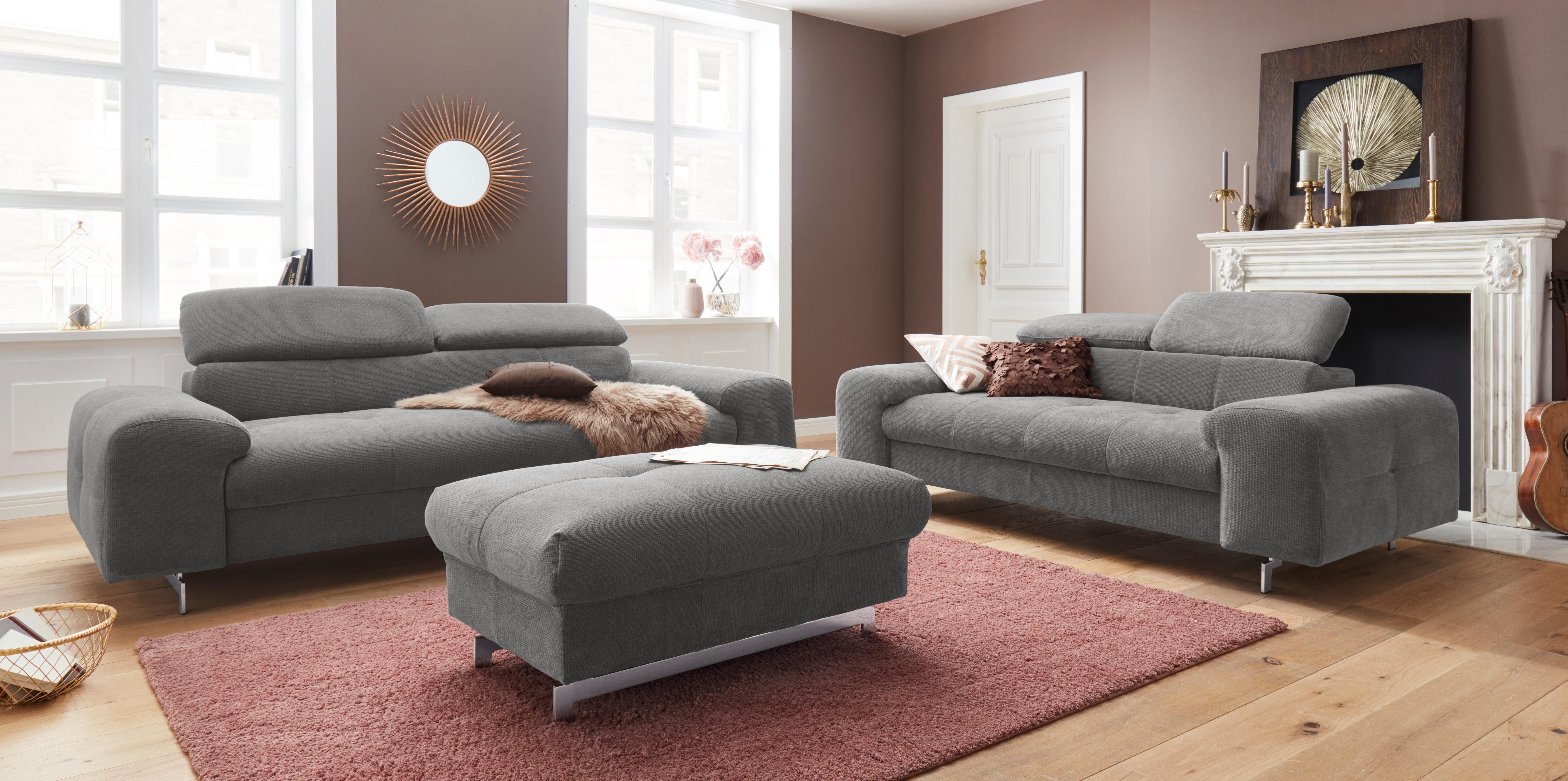 COTTA Polstergarnitur Chef, (Set), Set bestehend aus: 3-Sitzer mit Kopfteilverstellung & Hocker