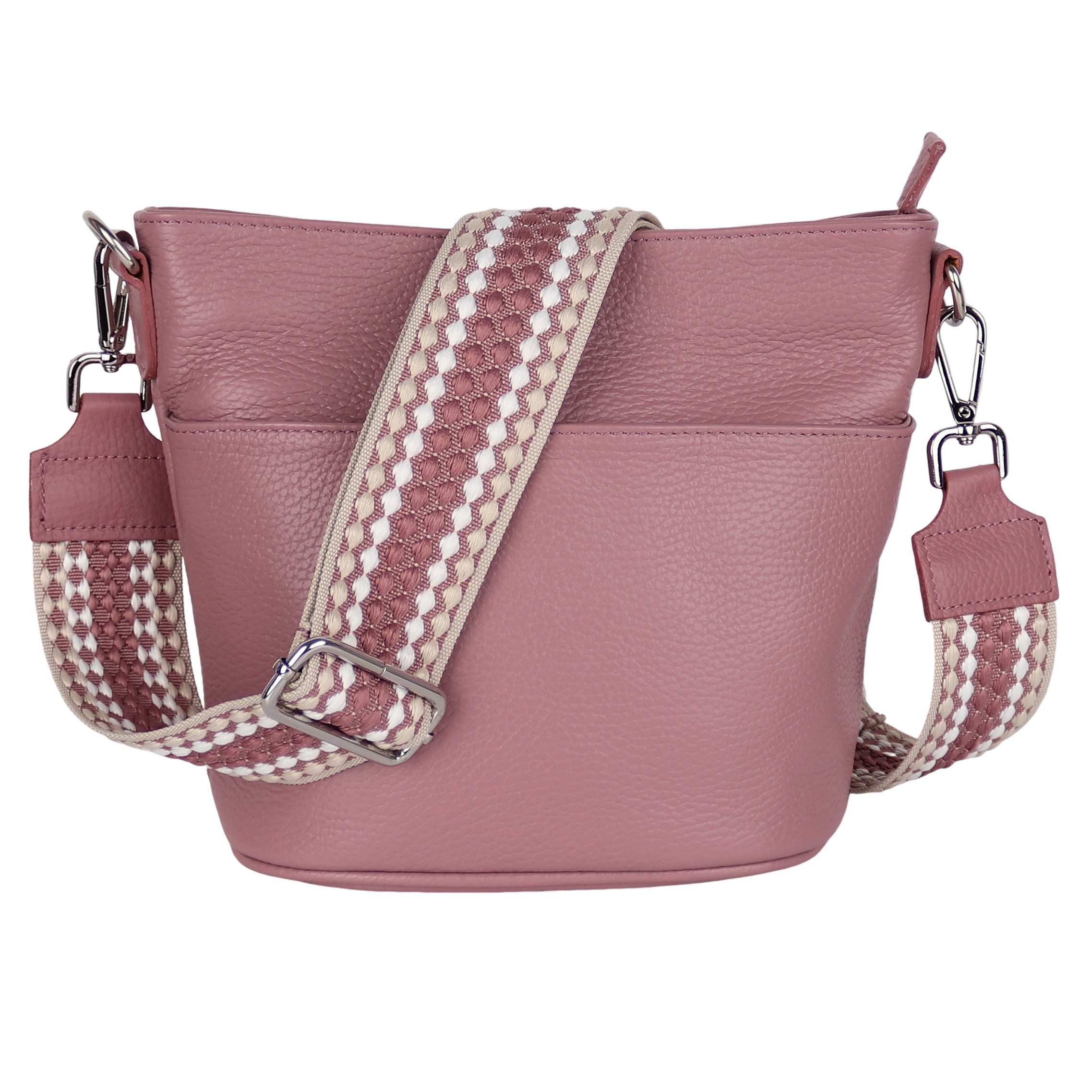 MIRROSI Umhängetasche Damen, Crossbody Bag, Echtleder Made in Italy (1 Tasche 2 Gurte oder Basic Version 1 Tasche 1 Gurt), 24x18x12cm (BXHXT)