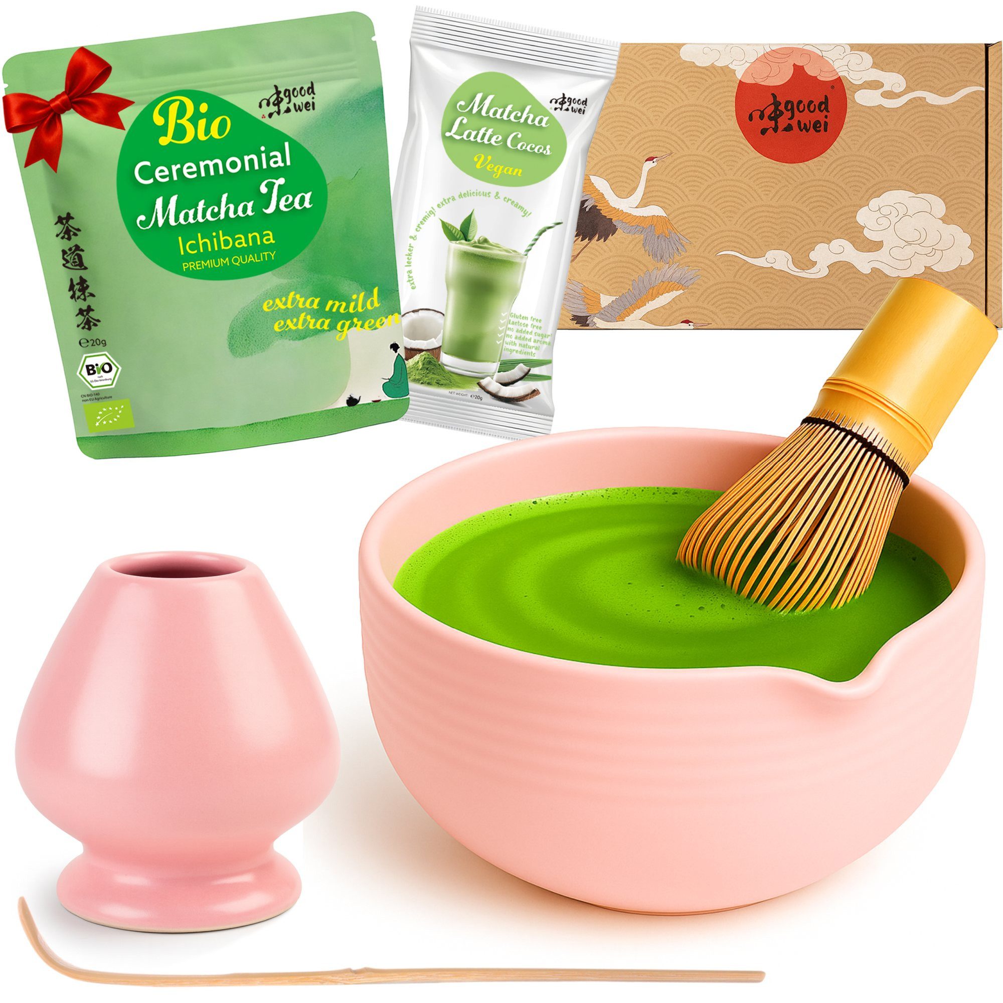 Goodwei Tee Matcha Latte Set "Camellia Pink" mit Ceremonial Matcha & Cocos Latte