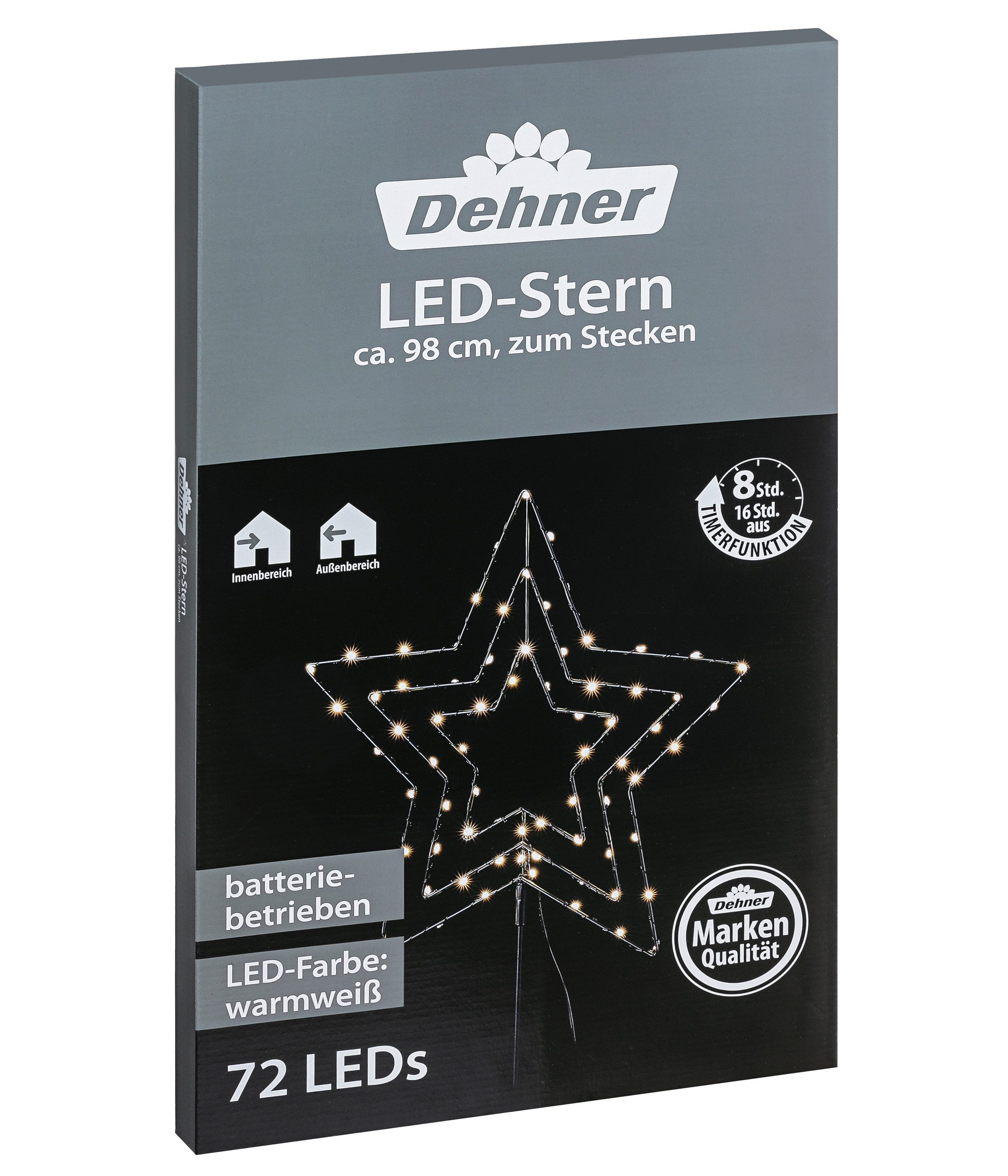 Dehner Lichterkette Metall LED-Stern, 72 LEDs, 35 x 98 x 0.25 cm, silber, 72-flammig, Weihnachtsstern inkl. Timer, batteriebetrieben, Indoor / Outdoor