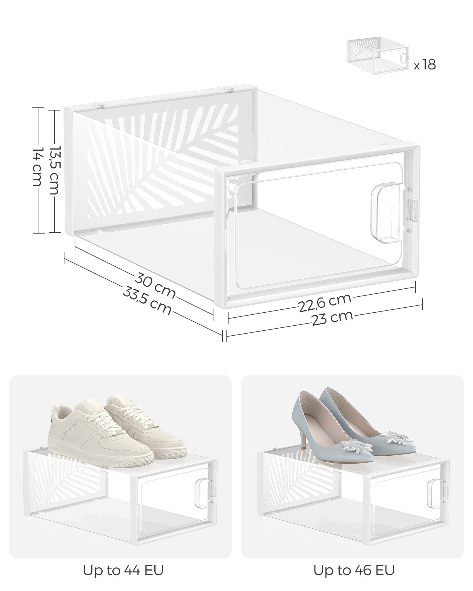 transparent-weiß für 18er SONGMICS Set Schuhbox, Schuhregal Aufbewahrungsbox Schuhe