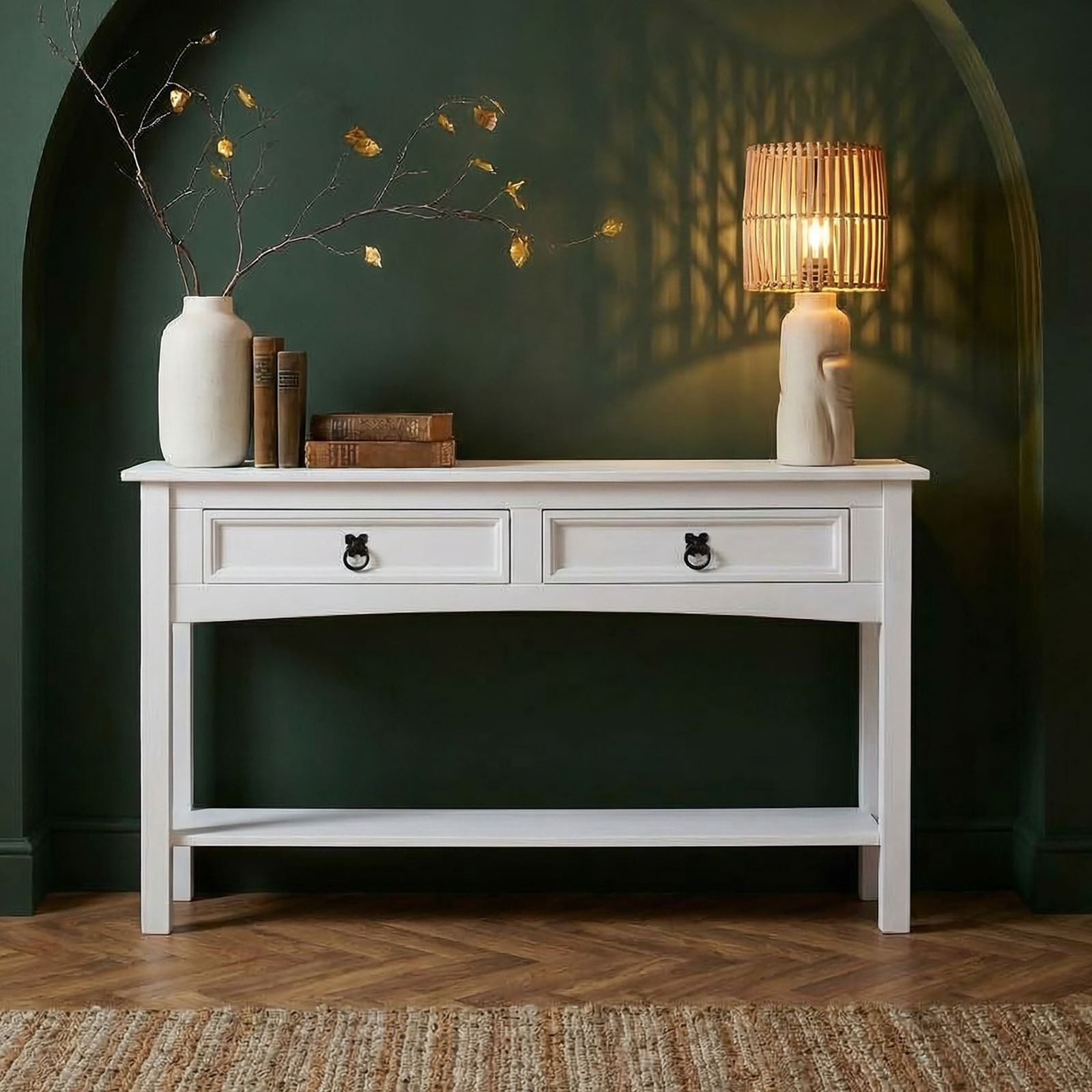 CARO-Möbel Konsolentisch RURAL, Konsolentisch Schreibtisch Beistelltisch Kiefer massiv weiß Mexiko Sti