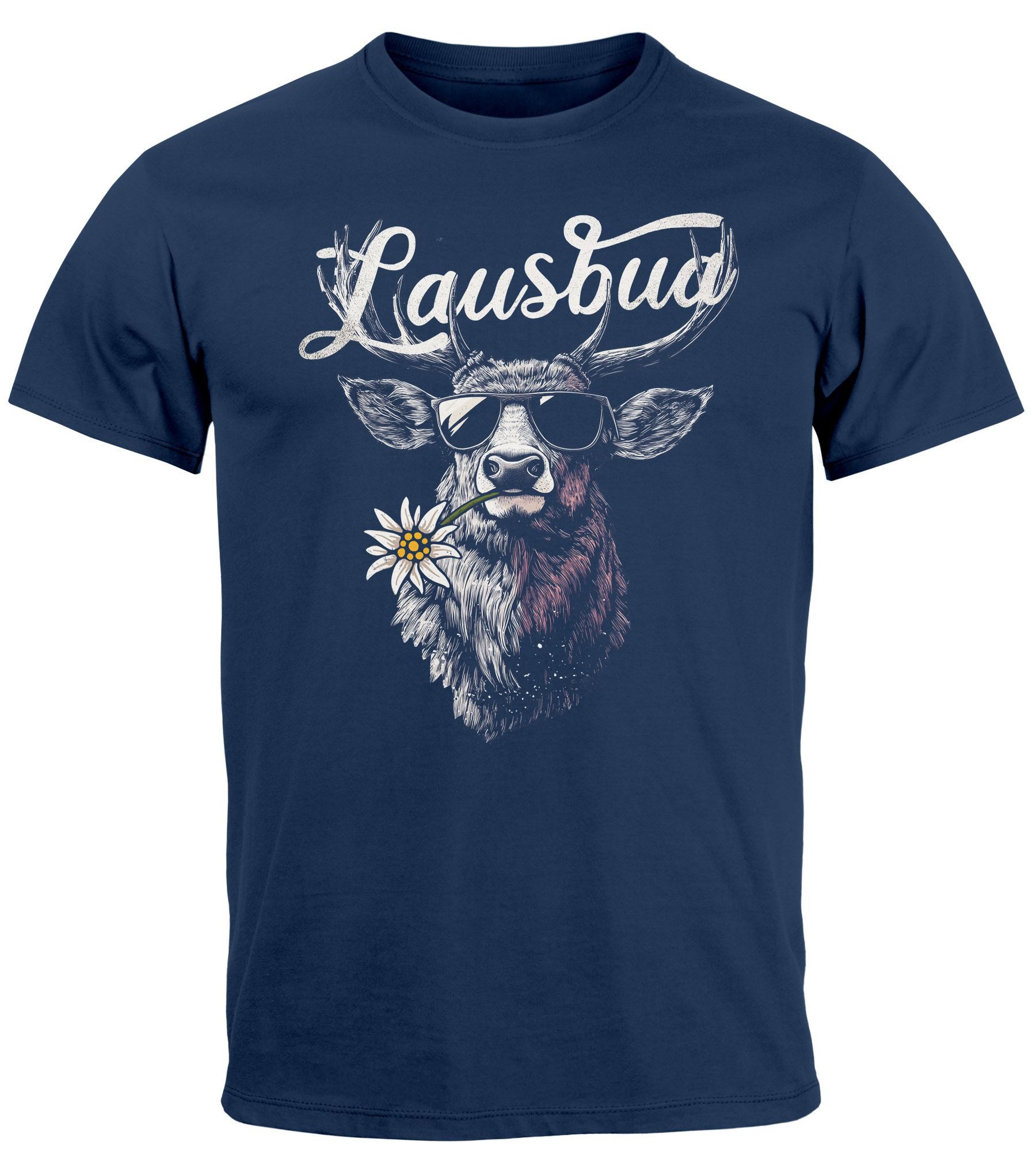 Print-Shirt Herren T-Shirt Trachtenshirt Hisch Alpen Edelweiß Schriftzug Lausbua
