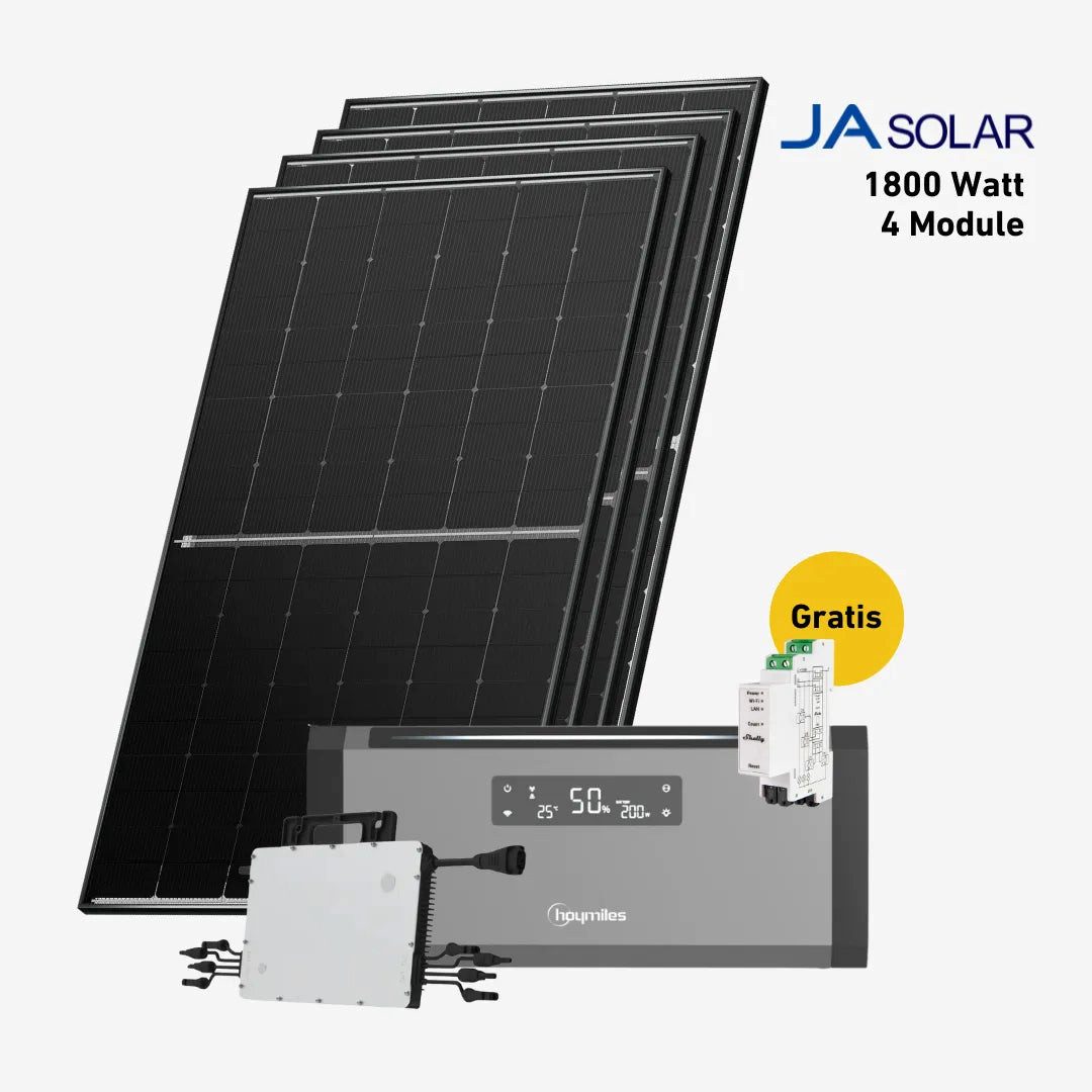 Balkonstrom Balkonkraftwerk Balkonkraftwerk 1800 Watt mit Hoymiles HiBattery 1920 AC, 900 W, Monokristallin, (Hoymiles HiBattery 1920 AC Stromspeicher), Made in Germany Kabel
