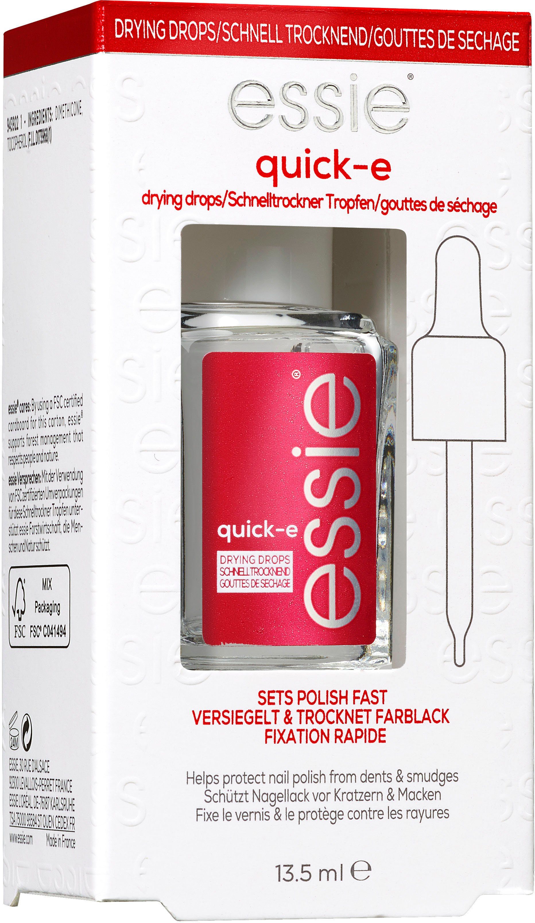 essie Überlack QUICK-E DRYING DROPS, schnelles Trocknen von frisch aufgetragenen Nagellacken