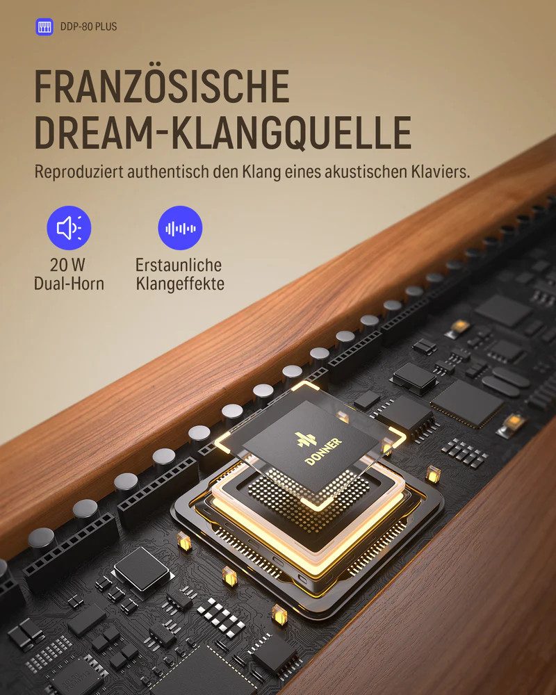 Donner Digitalpiano DDP 80 Upgrade Gewichtete Tasten mit Konzertstrings und Orgelklang (Set, mit Notenständer, Dreifachpedal, Netzteil), für Anfänger,Elektrisches Tastaturklavier zu Hause,128 Polyphonie