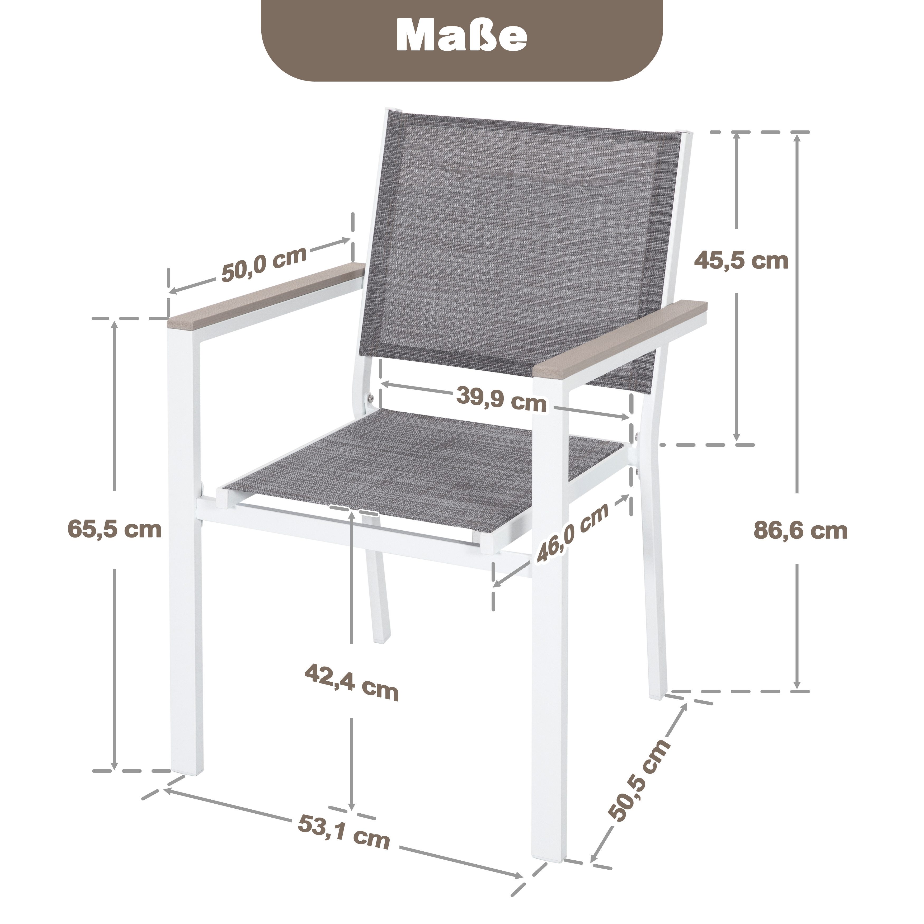 Avestar Gartenstuhl Stapelbarer Outdoor-Stuhl, aus Metall und Textilene, Weiß-Grau (2 St)