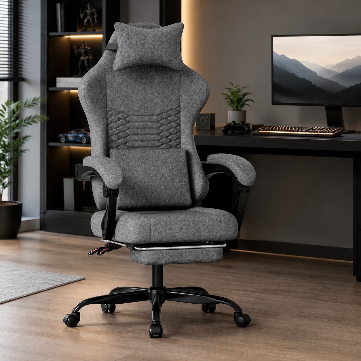 KEFEYA Gaming-Stuhl mit Massage (Fußstütze & verstellbarer Kopfstütze – ergonomischer Rennsport Bürostuhl für Gamer, Homeoffice & Jugendliche, 135° Neigung, belastbar bis 136 kg, 1 St)