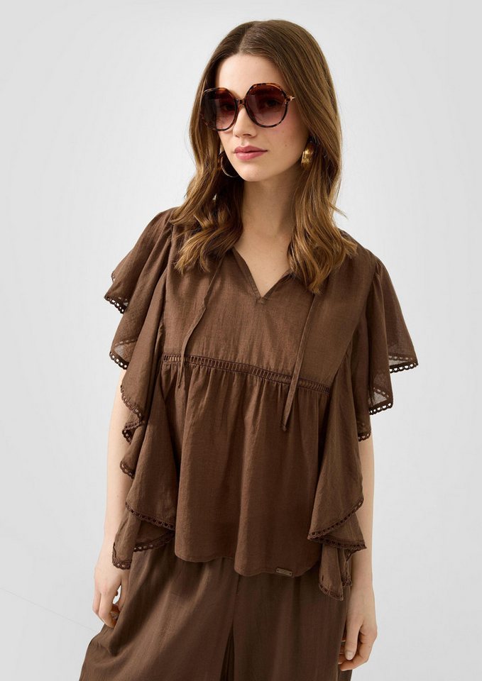 QS Kurzarmbluse Bluse Blusentop mit Volants