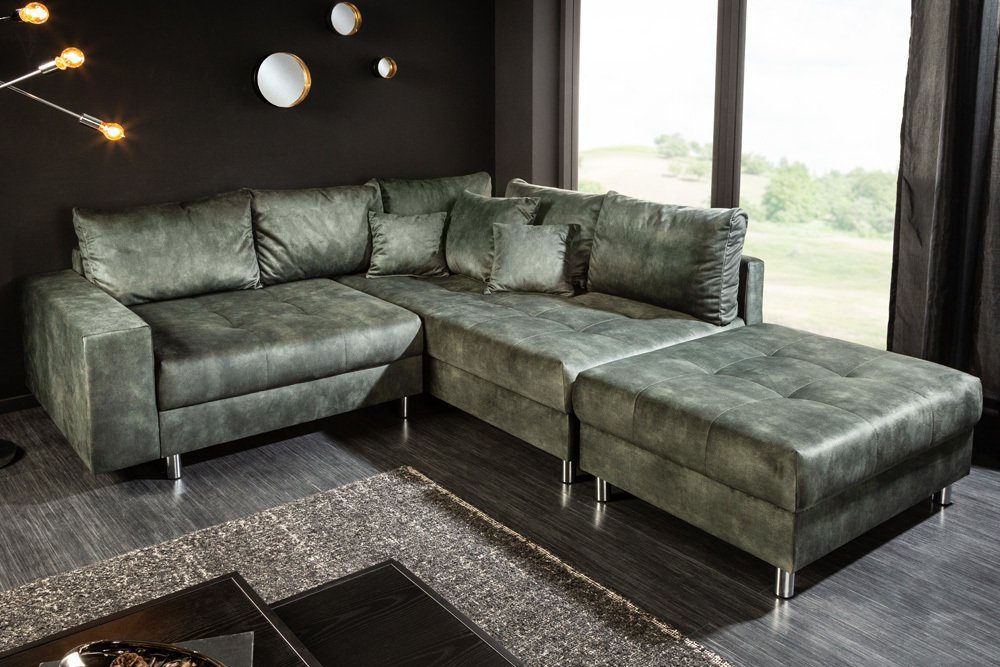 riess-ambiente Ecksofa KENT 220cm moosgrün, Einzelartikel 1 Teile, Wohnzimmer · Microvelours · L-Form · Ottomane beidseitig · Design