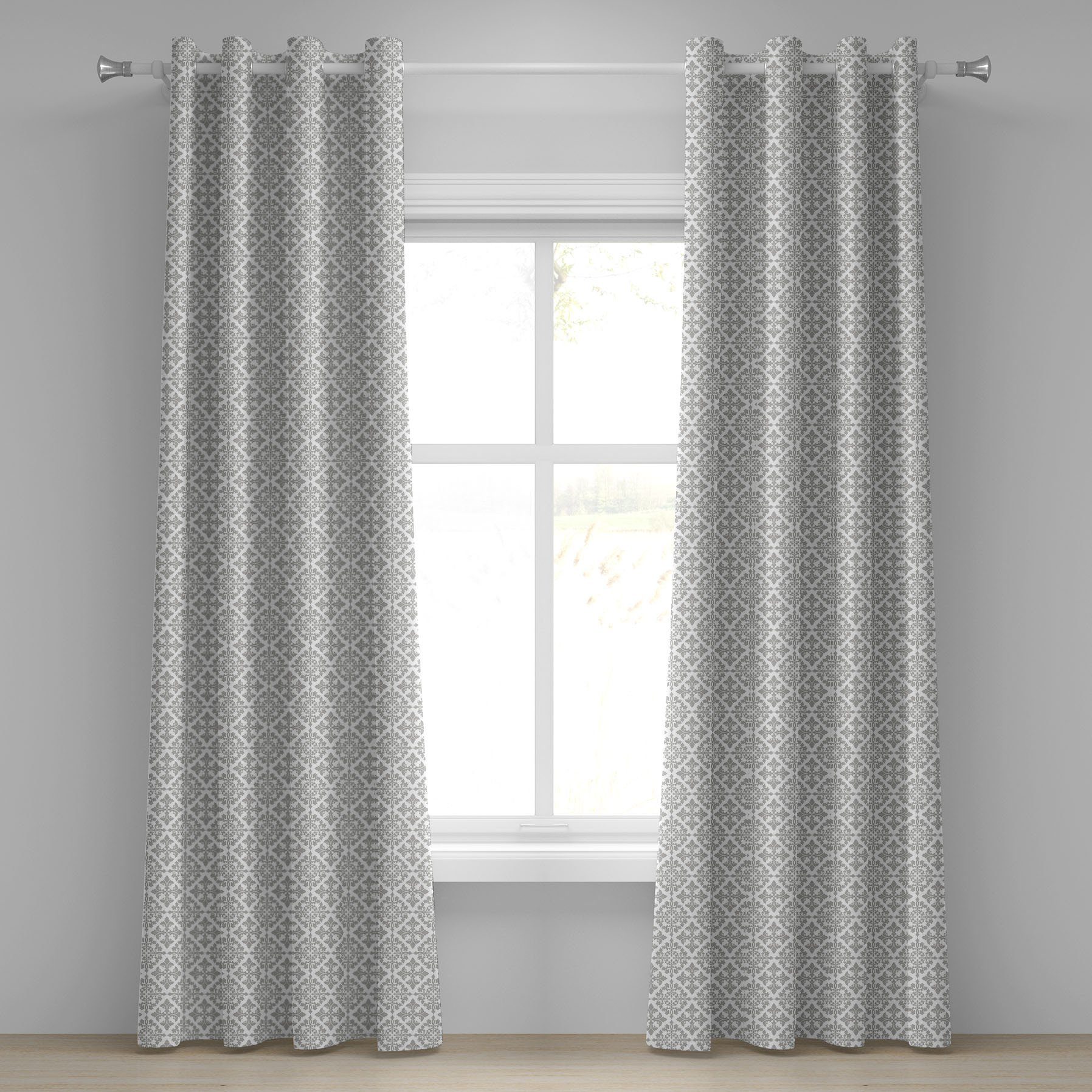 Gardine Dekorative 2-Panel-Fenstervorhänge für Schlafzimmer Wohnzimmer, Abakuhaus, Grau Viktorianischer Damast Floral