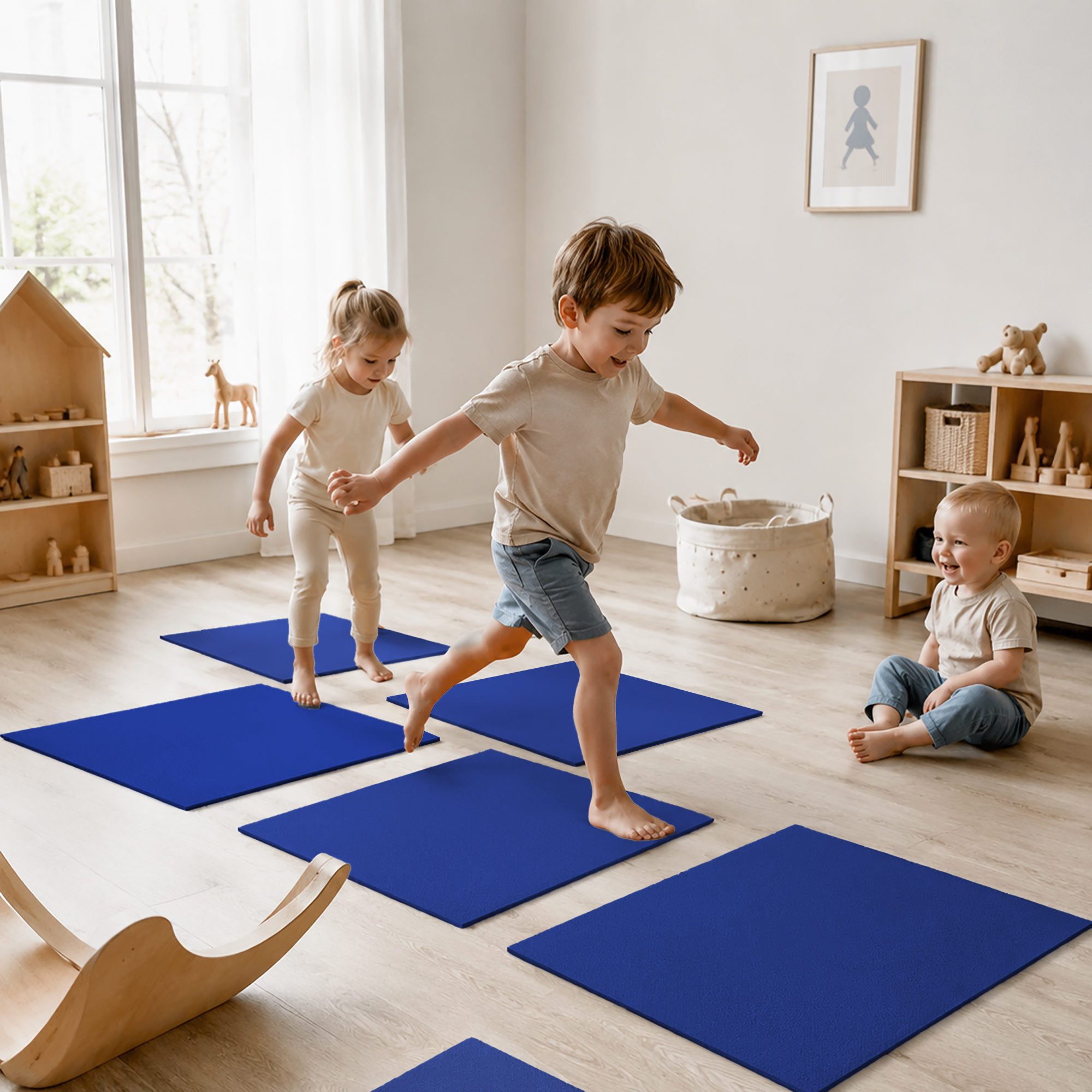 Sanosoft Spielmatte 5er SET Sanoplay Spiel & Sport Fliese Aktiv Blau 30 x 40 cm (Sportmatte), beidseitig rutschfest