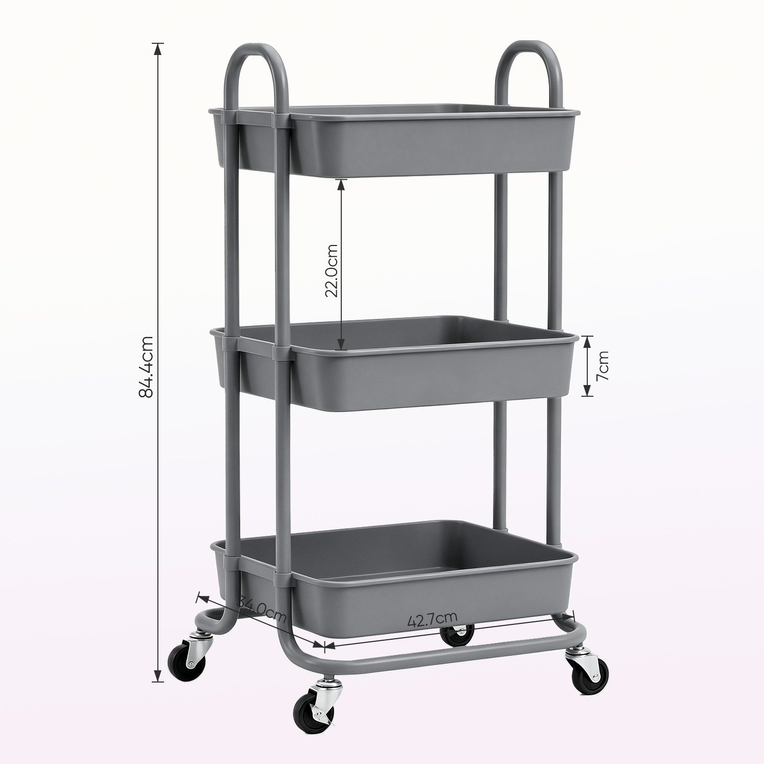 Sekey Servierwagen Rollwagen badezimmer 35cm breit Badezimmerregal mit 3 Ebenen, Servierwagen Wohnzimmer, Küchenwagen,34 x 42.7 x 84.4cm
