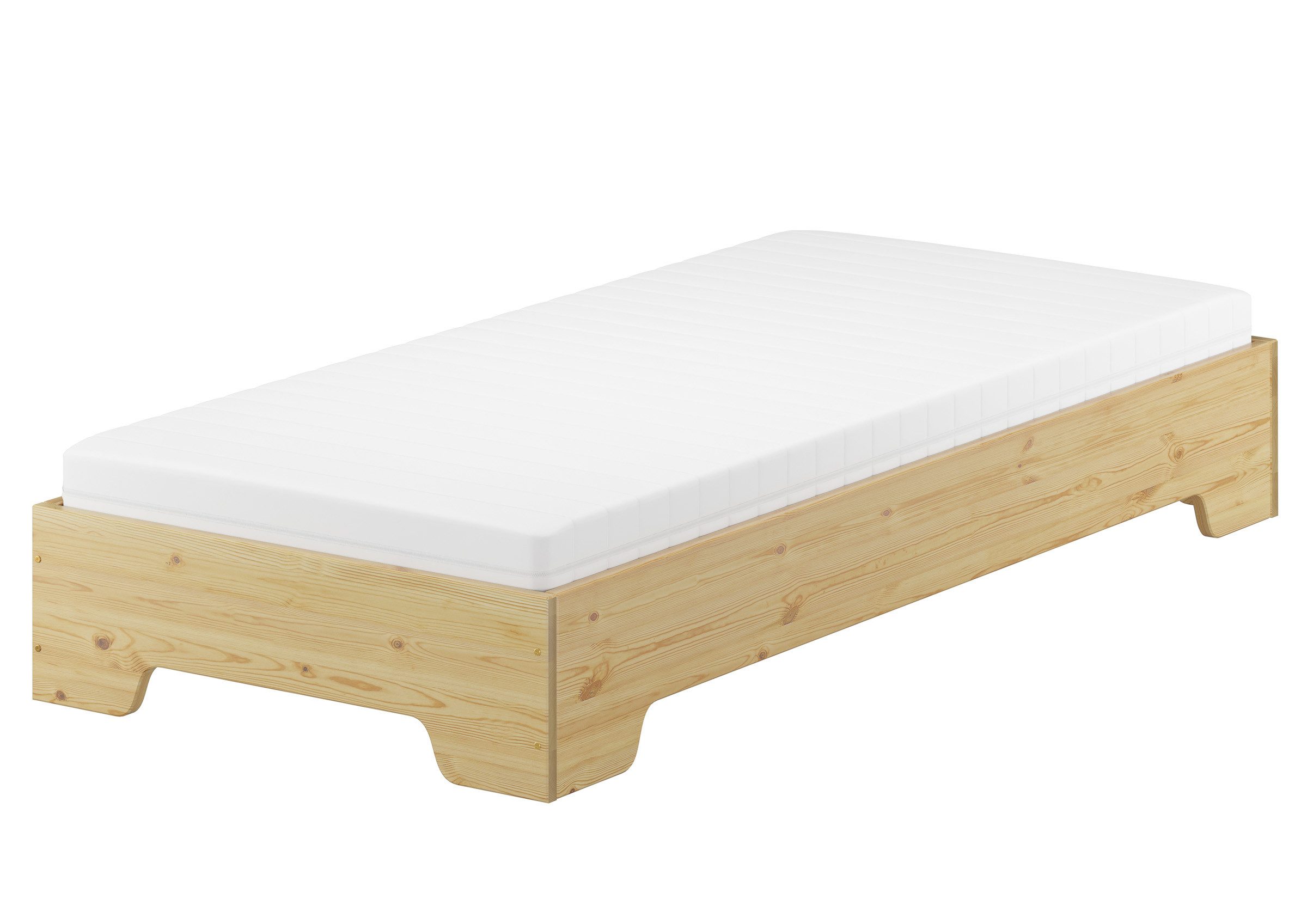 ERST-HOLZ Massivholzbett Futonbett Jugendbett Flachbett Kiefer Massiv 80 x 200 cm, Kiefer farblos lackiert