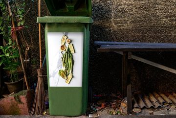 MuchoWow Wandsticker Draufsicht auf Essen mit gegrilltem Gemüse auf weißem Hintergrund (1 St), Mülleimer-aufkleber, Mülltonne, Sticker, Container, Abfalbehälter
