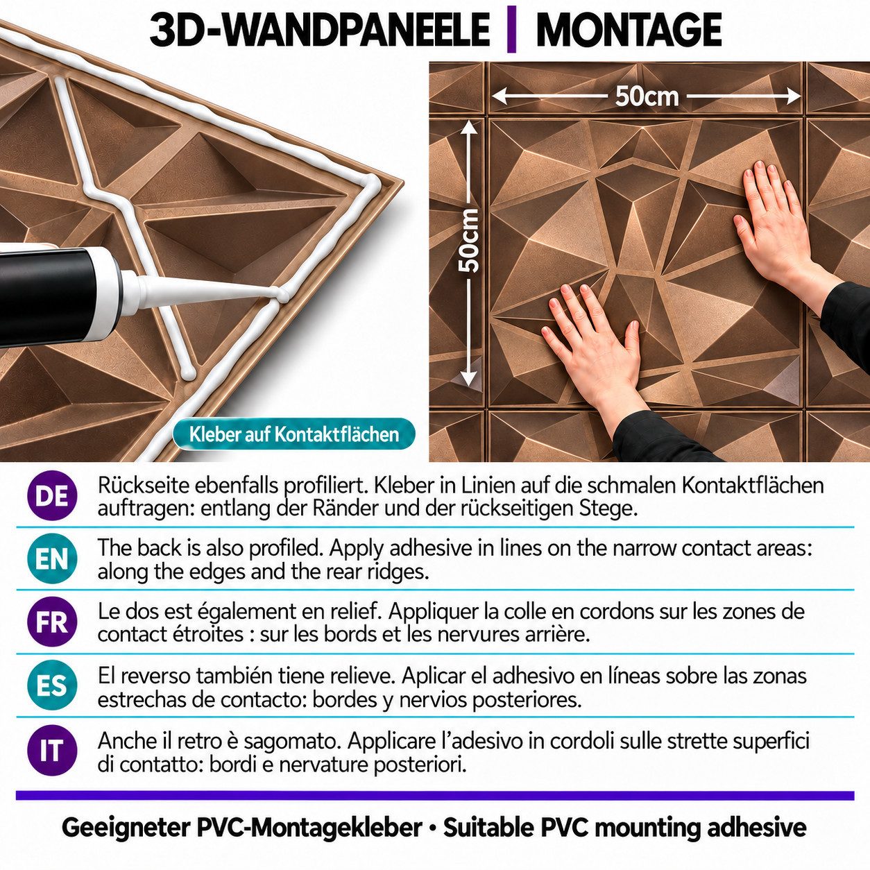 IKHEMalarka 3D Wandpaneel 3D Paneele PVC Kunststoffpaneele, BxL: 50,00x50,00 cm, 0,25 qm, (1 Stück, 3D Wandpaneele Deckenpaneele) hochwertige & harte PVC 3D Pla – Bild 3 von 5