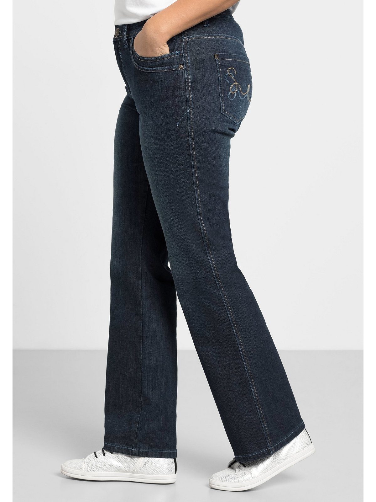 mit Große Größen Sheego Used-Effekten Stretch-Jeans