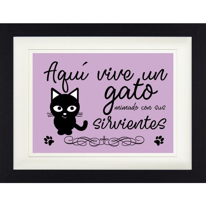 1art1 Bild mit Rahmen Katzen - Aquí Vive Un Gato Mimado Con Sus Sirvientes