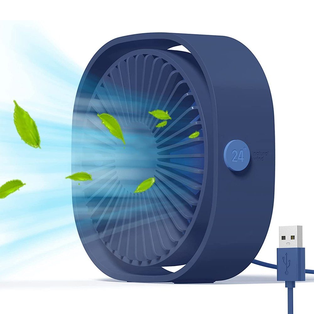 zggzerg Tragbarer 360°Drehung Lüfter Ventilator, Geschwindigkeiten Leise Blau USB-Ventilator 3 Mini USB