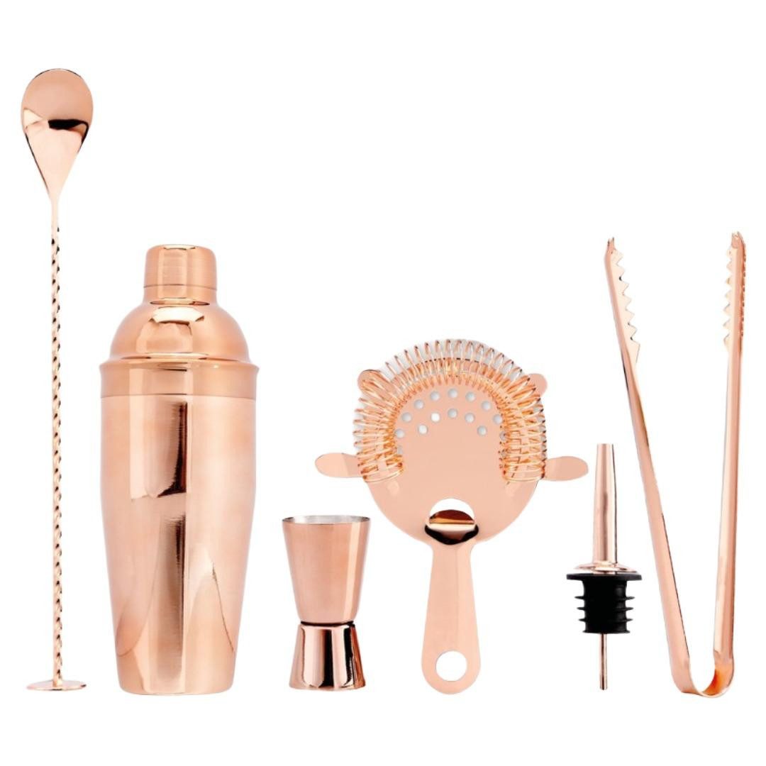Mixcompany Gläser-Set Cocktail Barset aus Kupfer – 6-teiliges Set in Roségold mit Shaker