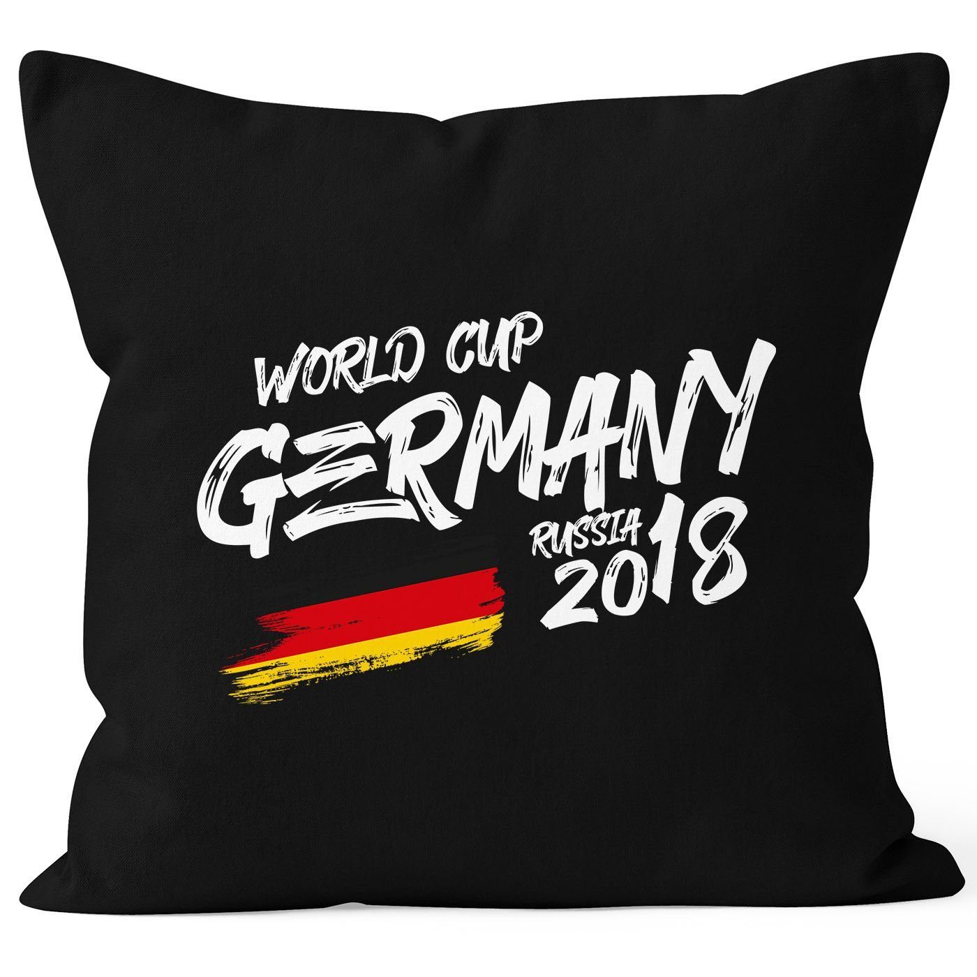 MoonWorks Dekokissen Kissen-Bezug Deutschland WM Fußball Weltmeisterschaft 2018 World Cup Fanartikel Fan-Deko WM-Deko Germany Kissen-Hülle Deko-Kissen Baumwolle MoonWorks® schwarz