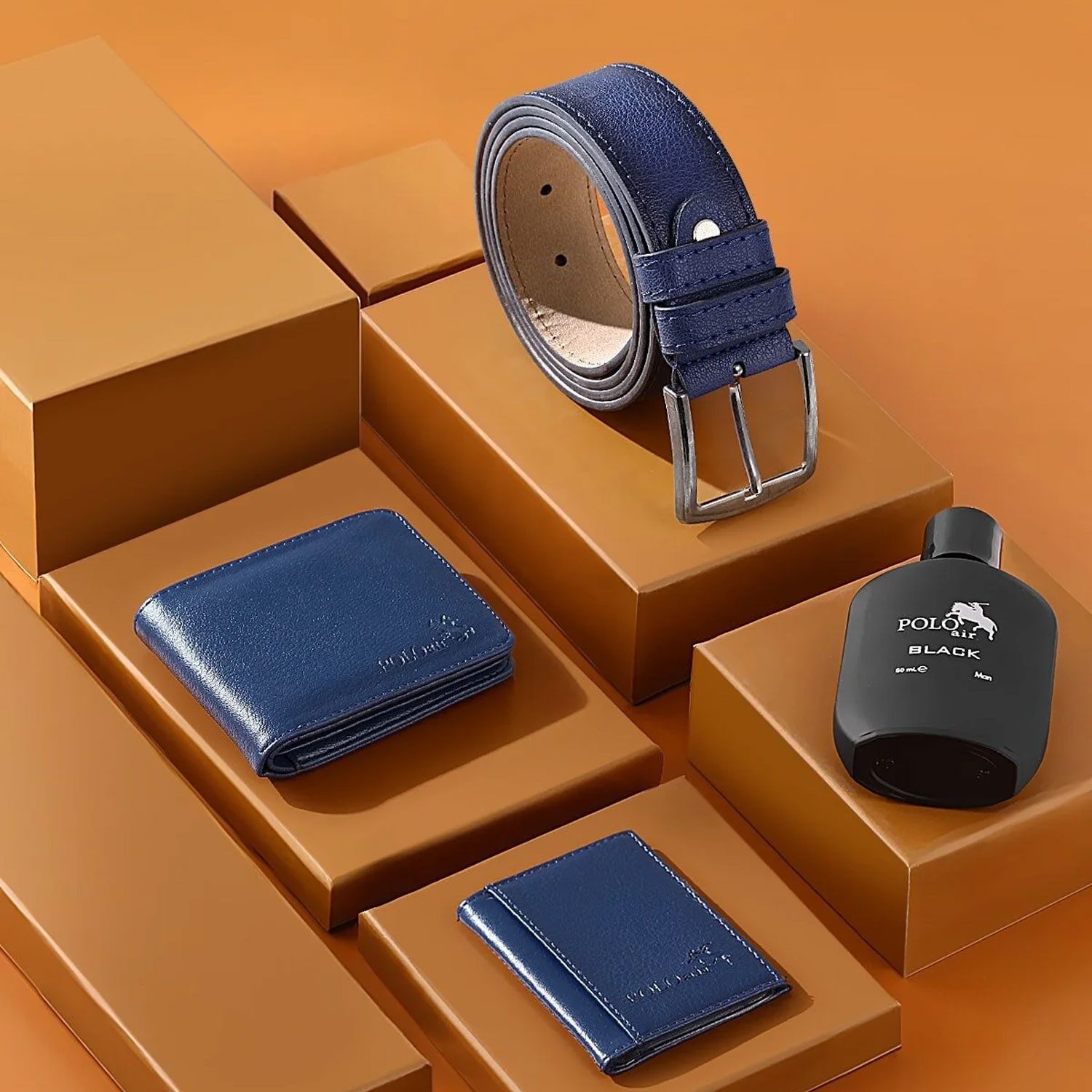 Jungengel Herrendiener Luxus Leder Geschenk Set 5-Teilig Gürtel, Parfüm, Geldbörse Herren, (Set, 4 St., All in One), Luxuriöses 4-teiliges Herren-Set, Ideales G – Bild 2 von 5