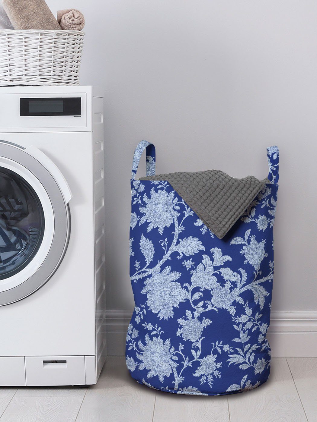 Waschsalons, Wäschesäckchen man mit Griffen für Wäschekorb Abakuhaus Paisley-Muster Blumen Kordelzugverschluss