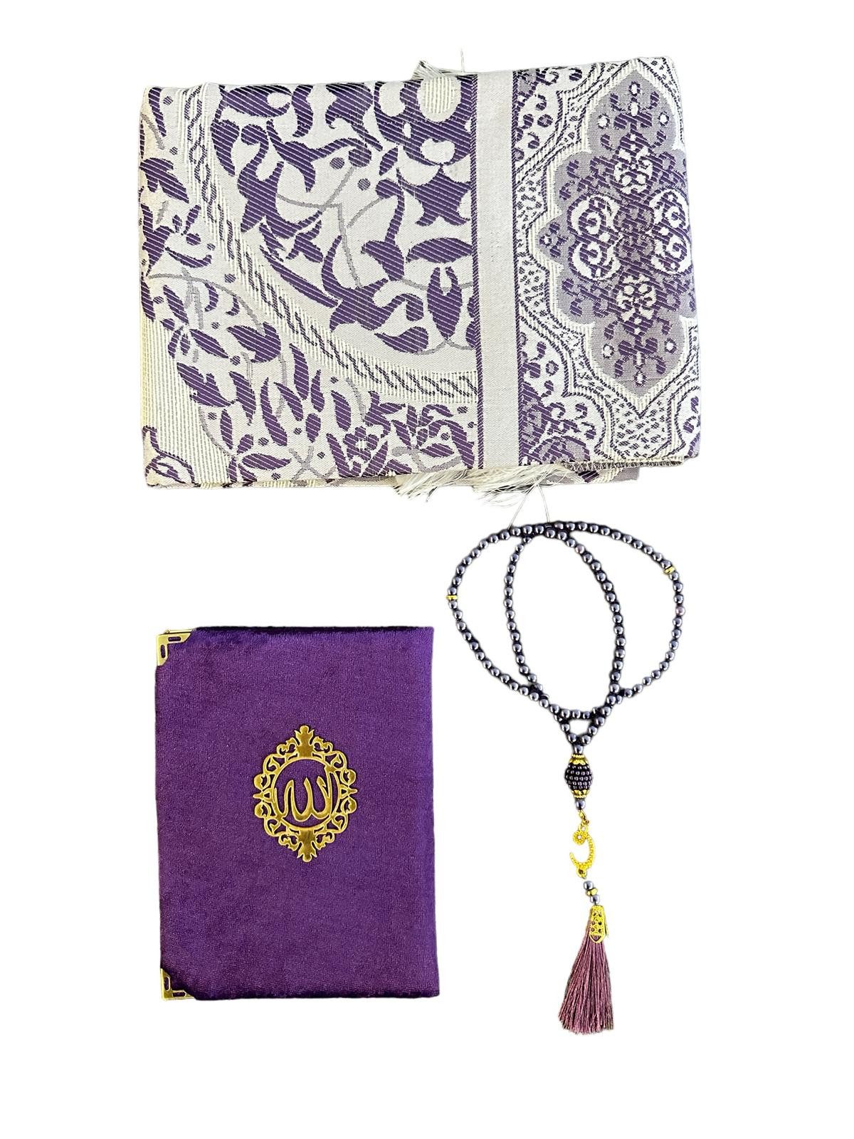 Aymasal Läufer Geschenkset 3 tlg. Gebetsteppich + 99 Perlen Gebetskette + Koran Juz