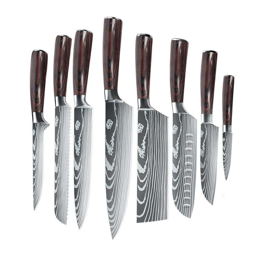 Fine Life Pro Ножи-Set Küchenmesser Komibpaket mit Geschenkbox (Set, 8-tlg), Asiatisches Edelstahl Ножиset