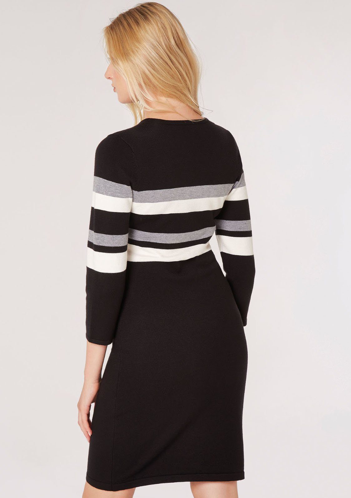 mit (1-tlg) Stripe Knitted Dress Apricot Strickkleid Streifen