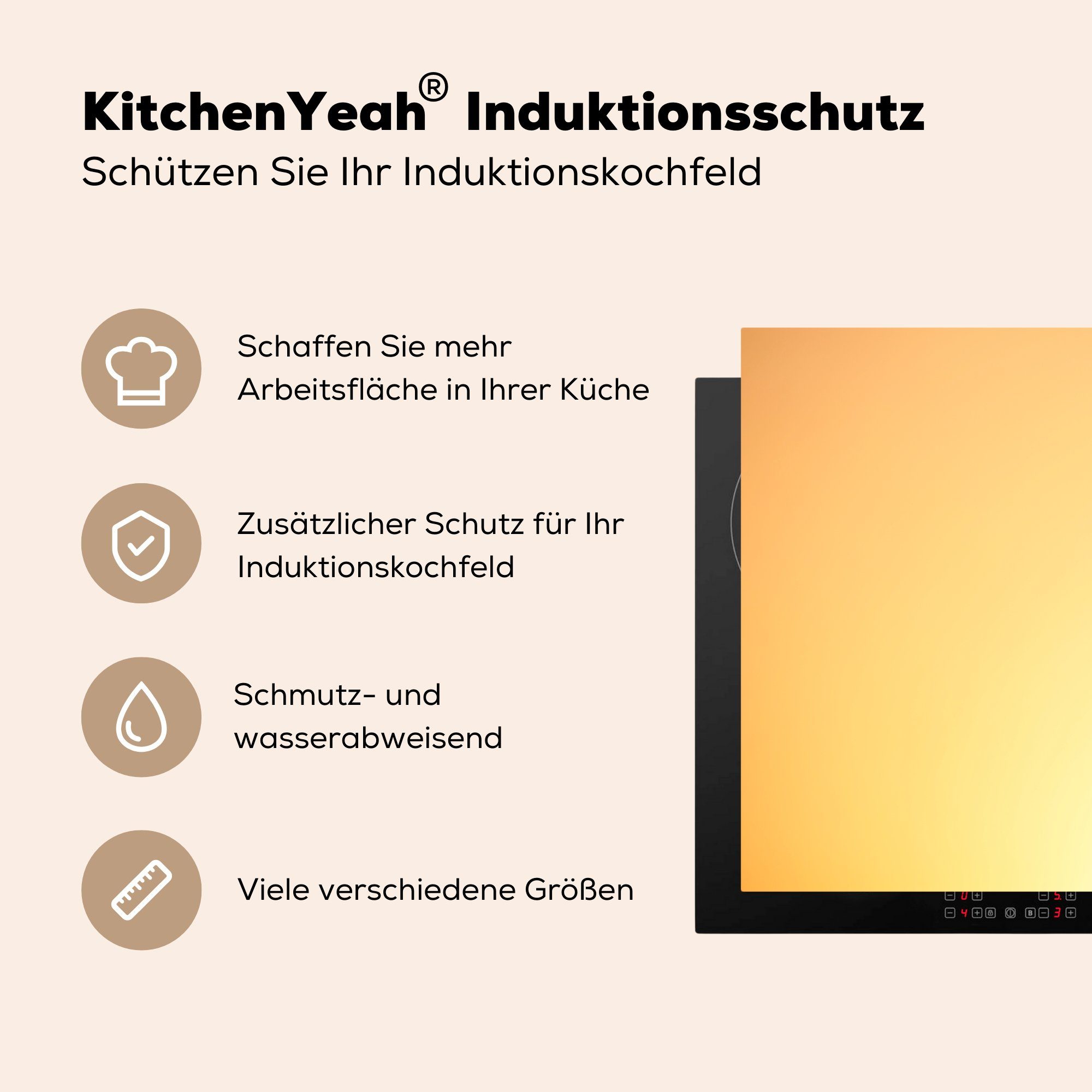Sonne küche, Ceranfeldabdeckung 81x52 Induktionskochfeld für MuchoWow Schimmer, mit Herdblende-/Abdeckplatte tlg), cm, (1 Vinyl, gelbem die Schutz